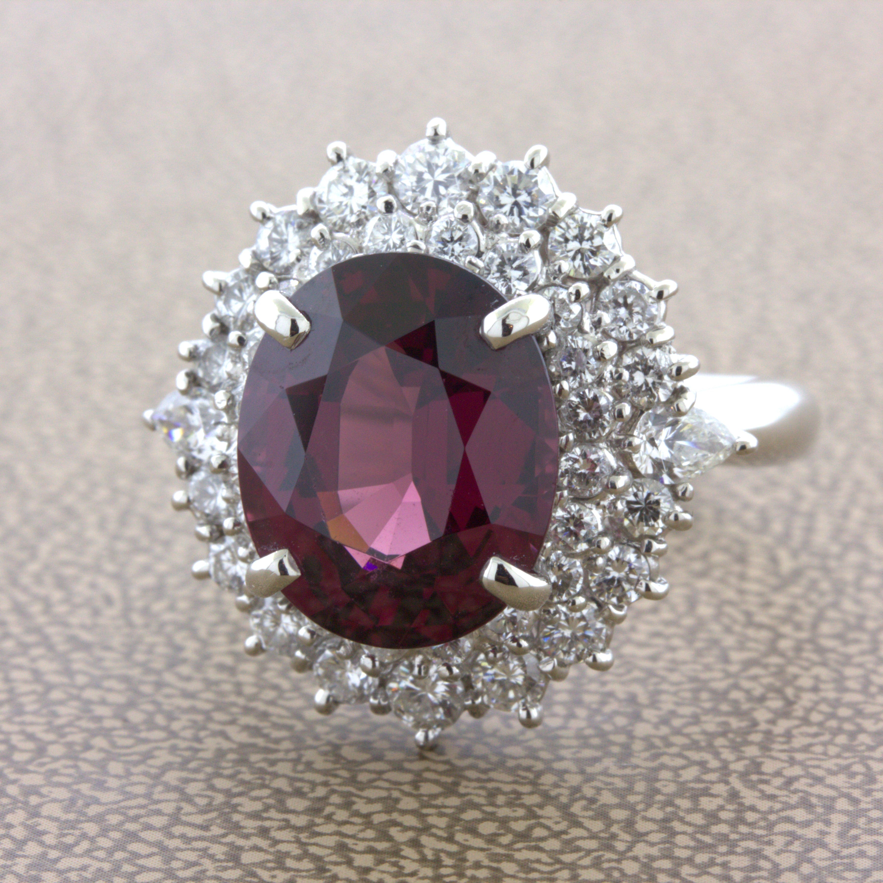 8.16 Carat Gem Rhodolite Garnet Diamond Platinum Ring