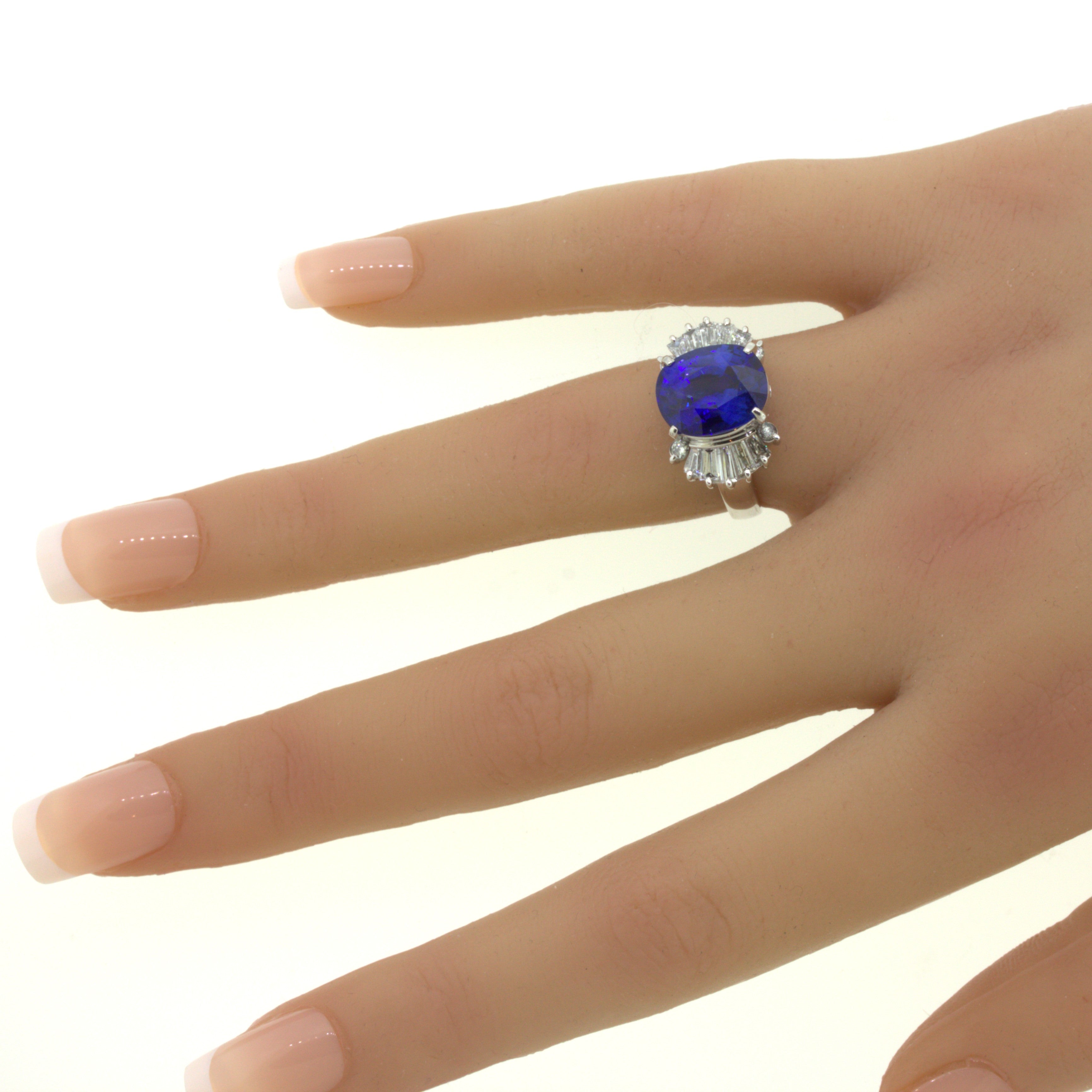 5.26 Carat Ceylon Sapphire Diamond Platinum Ring, GIA Certified