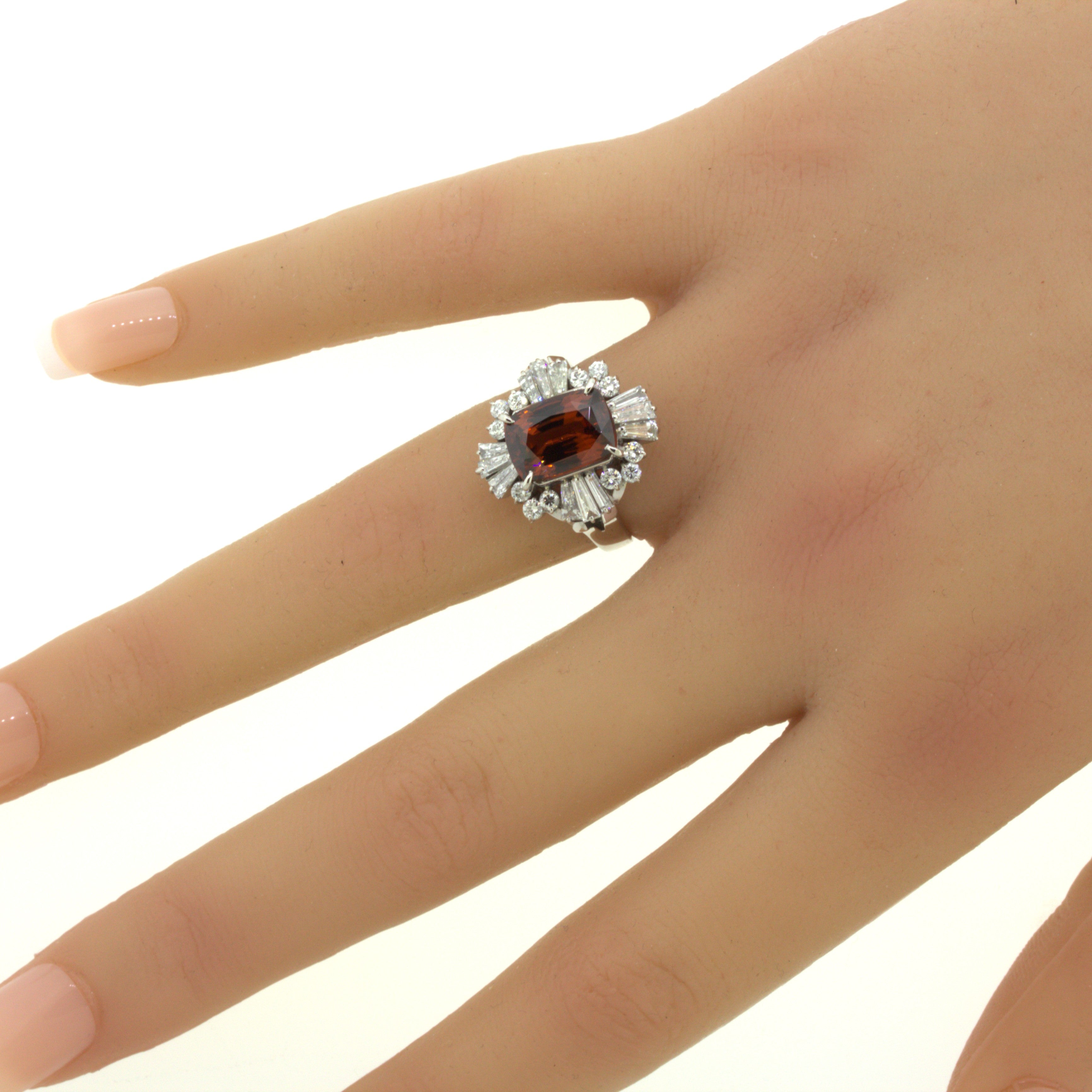 Orange Zircon Diamond Platinum Ring