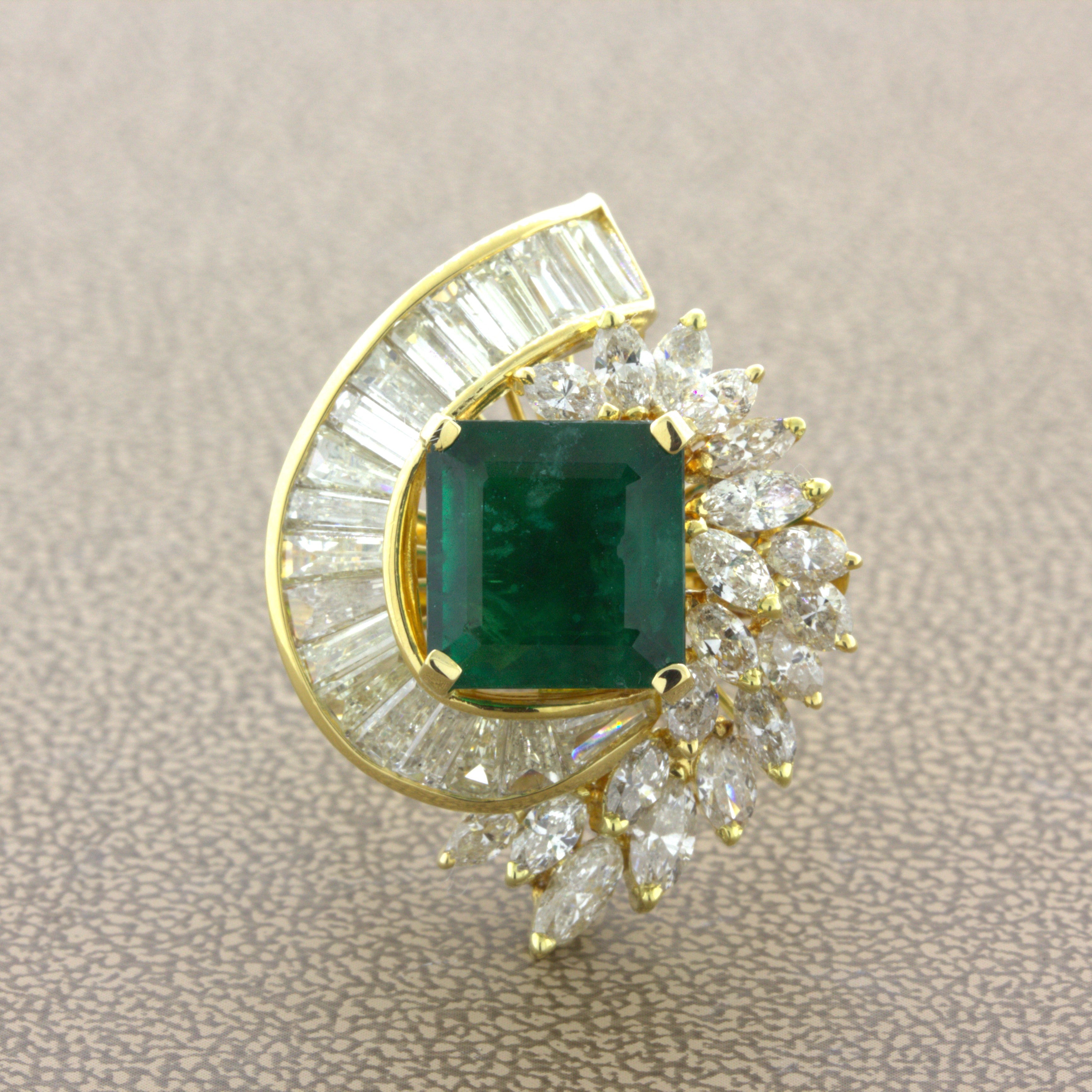 Emerald Diamond Cascade 18k Yellow Gold Pendant & Ring