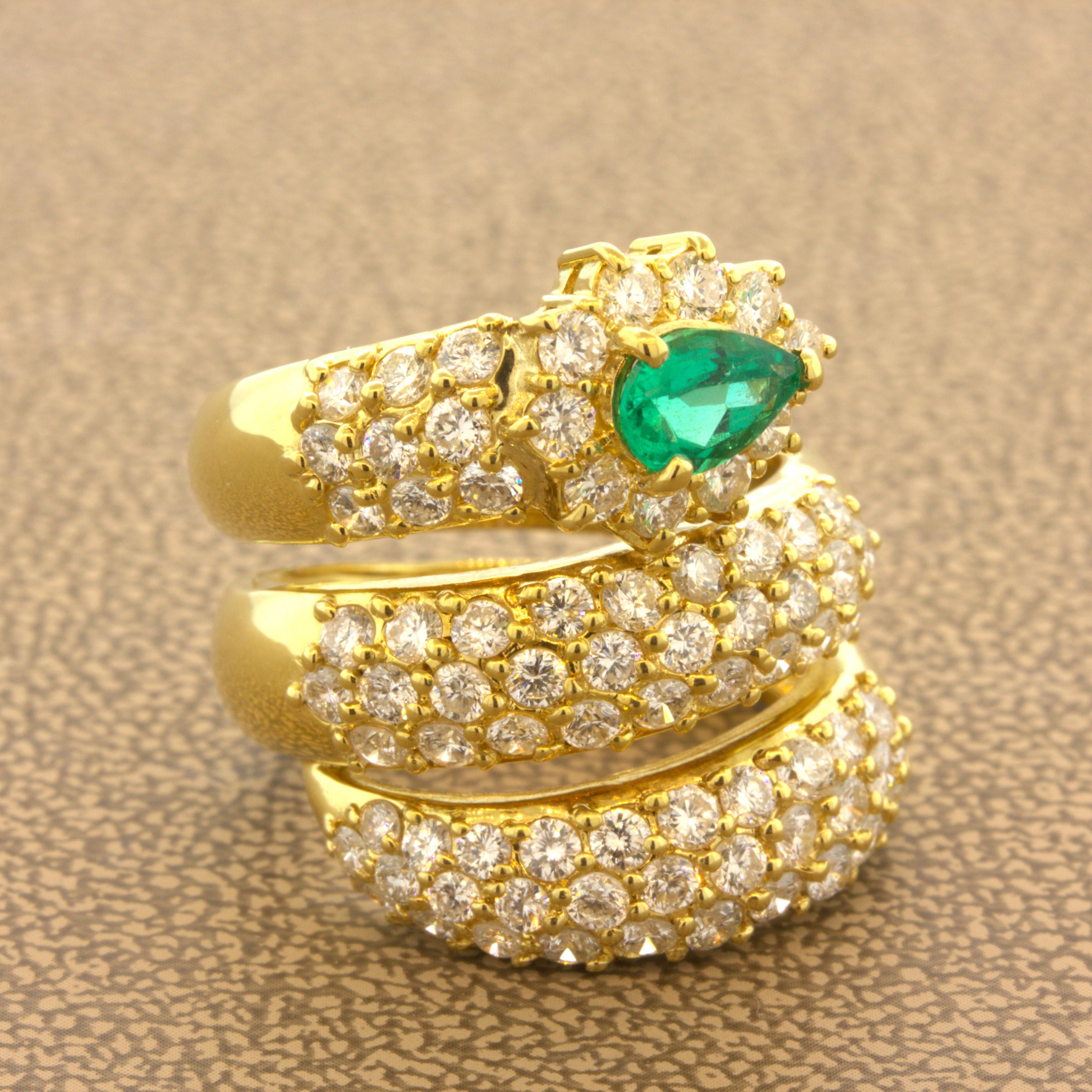 Emerald Diamond 18k Yellow Gold Snake Ring