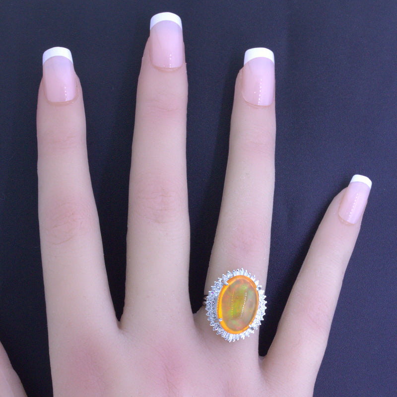 8.48 Carat Mexican Fire Opal Diamond Platinum Ring