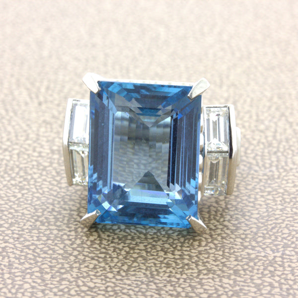 19.11 Carat Aquamarine Diamond Platinum Cocktail Ring