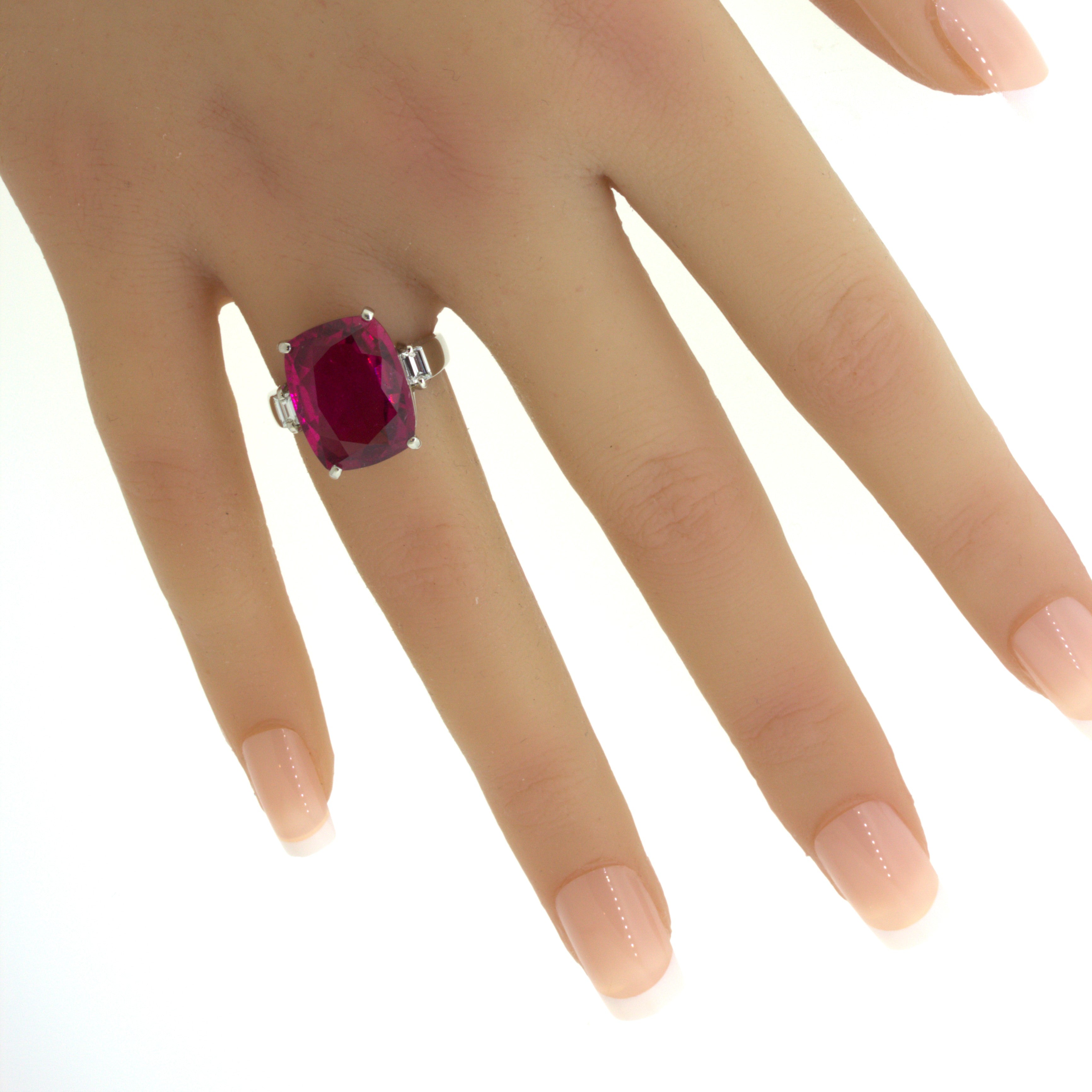 10.44 Carat Rubellite Tourmaline Diamond Platinum 3-Stone Ring