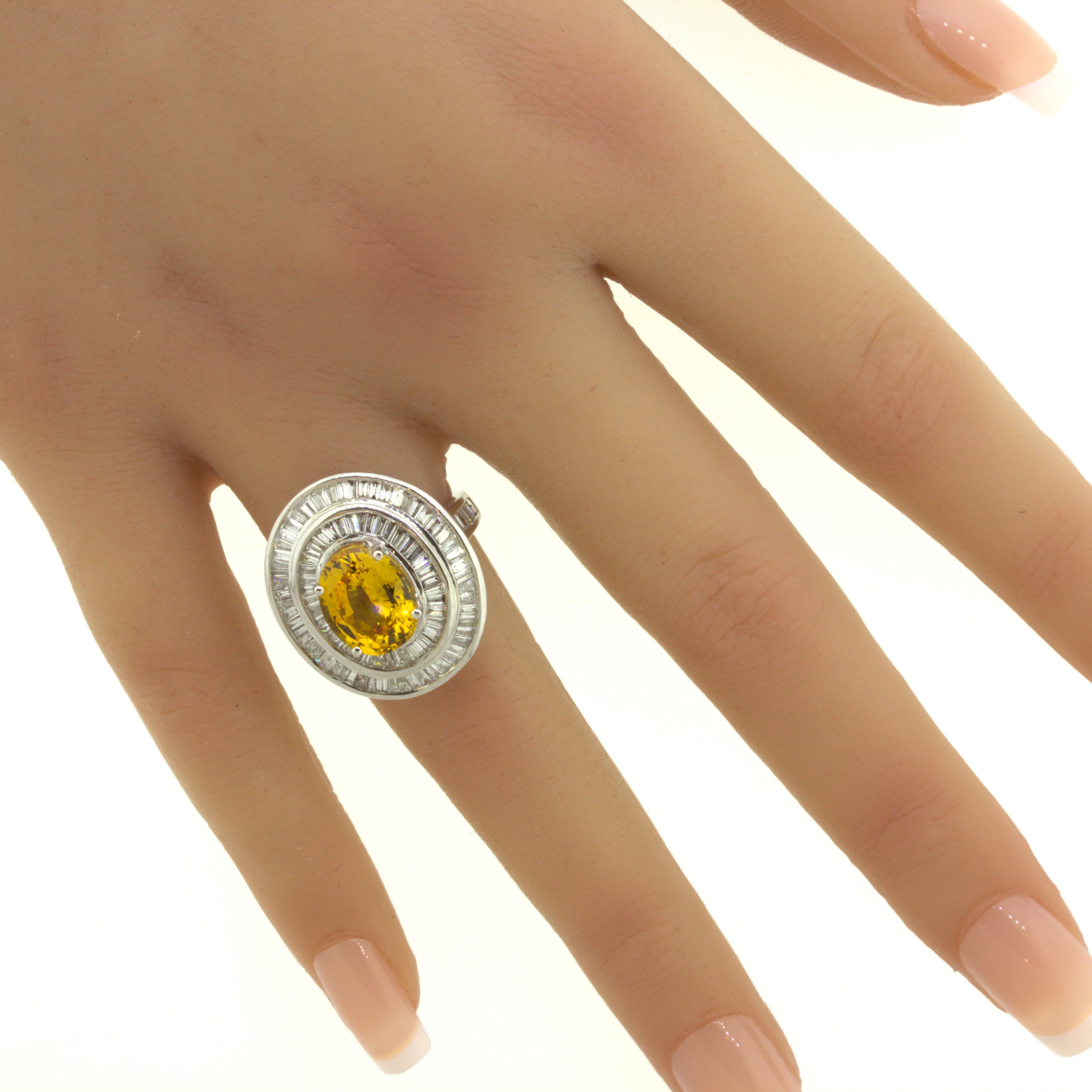 Fancy Yellow Sapphire Diamond Double-Halo 18K White Gold Ring