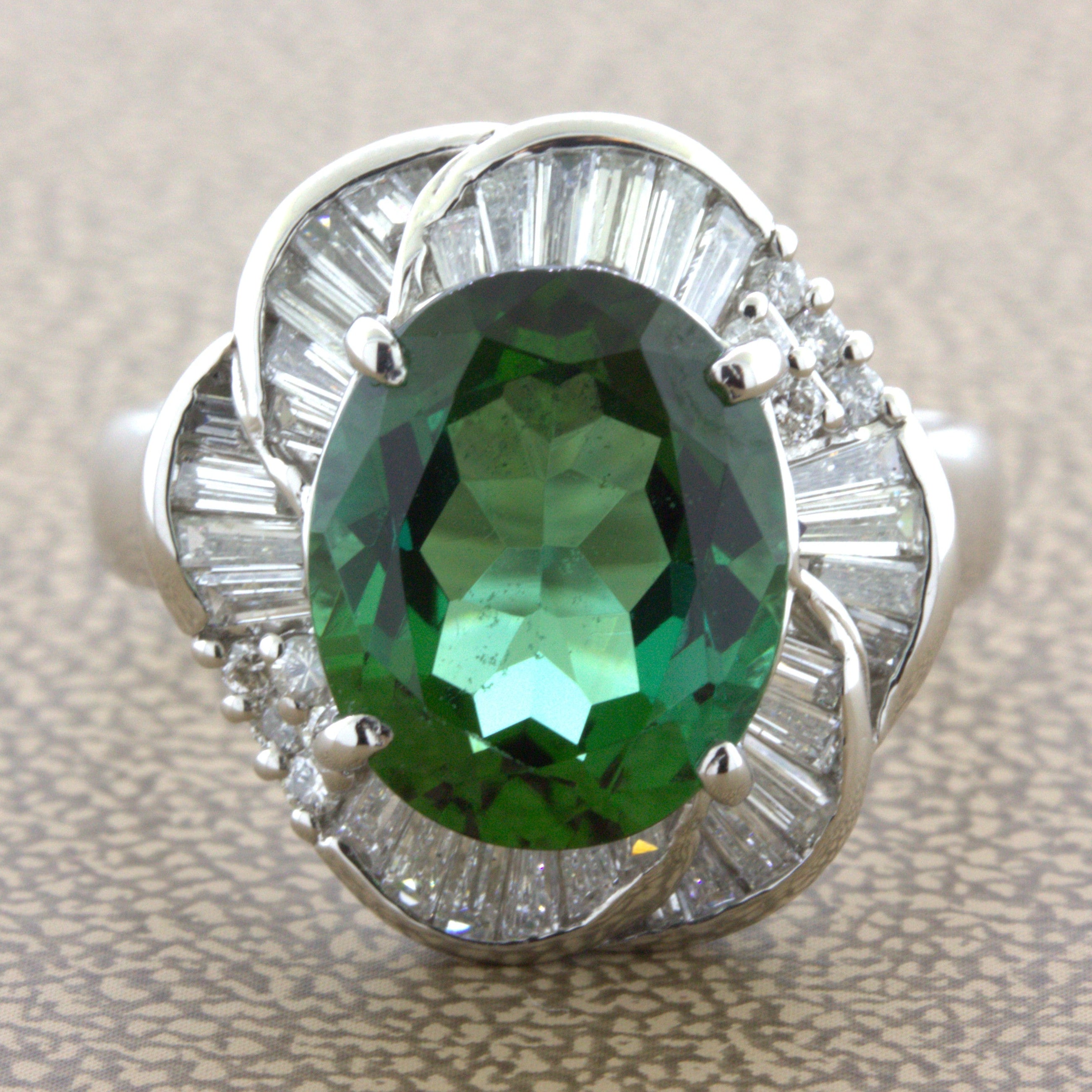 4.95 Carat Indicolite Tourmaline Diamond Platinum Spiral Ring
