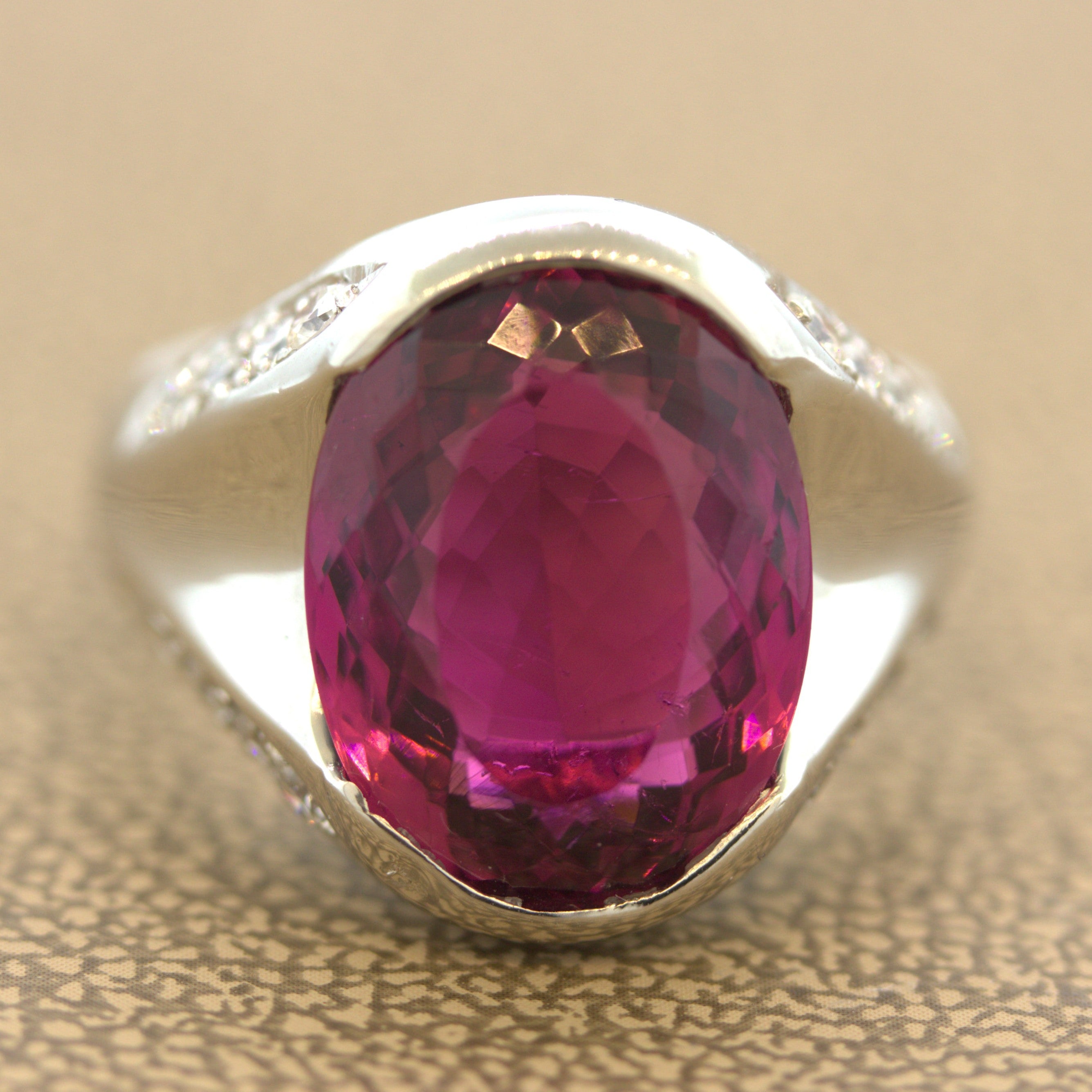 8.76 Carat Raspberry Tourmaline Diamond Platinum Ring