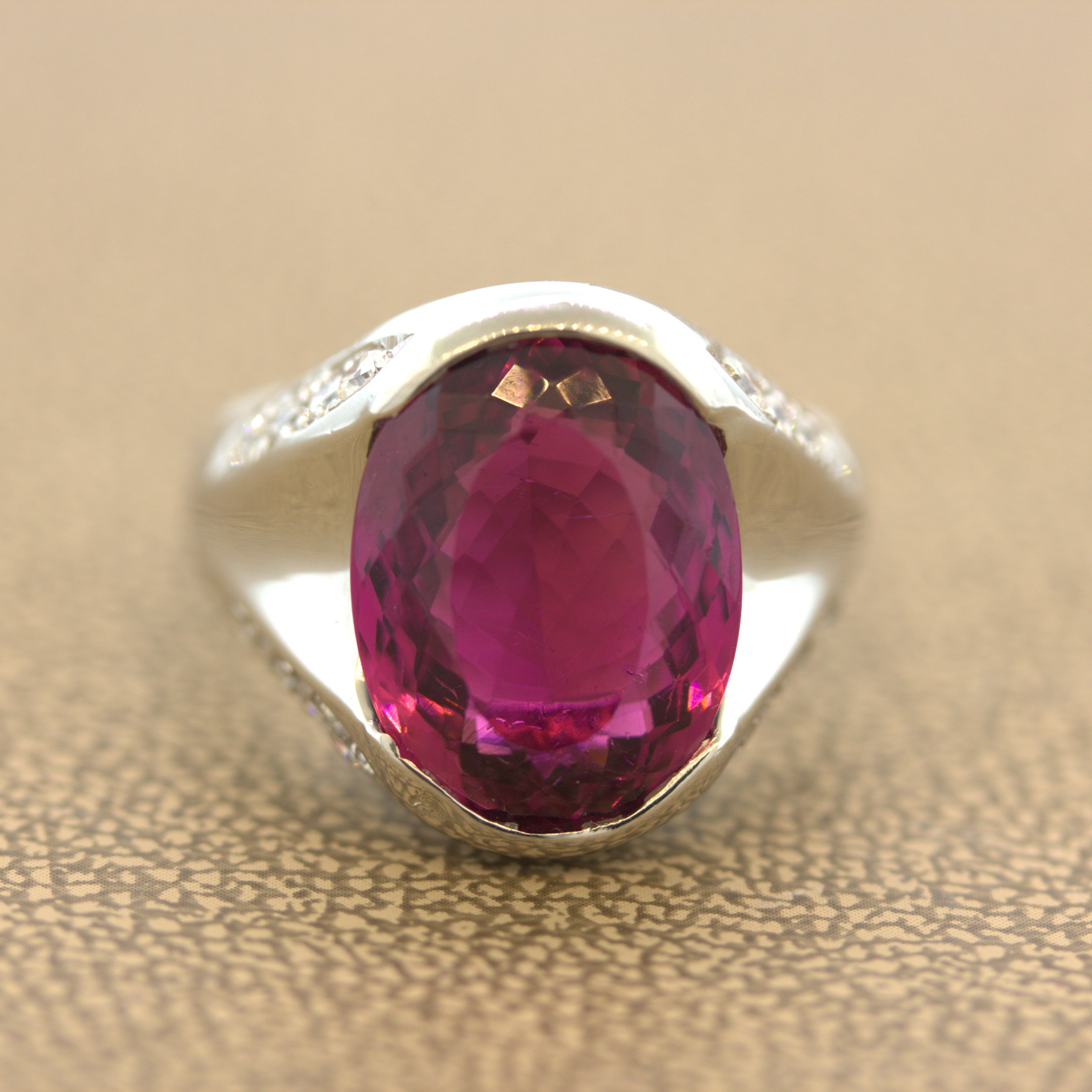 8.76 Carat Raspberry Tourmaline Diamond Platinum Ring