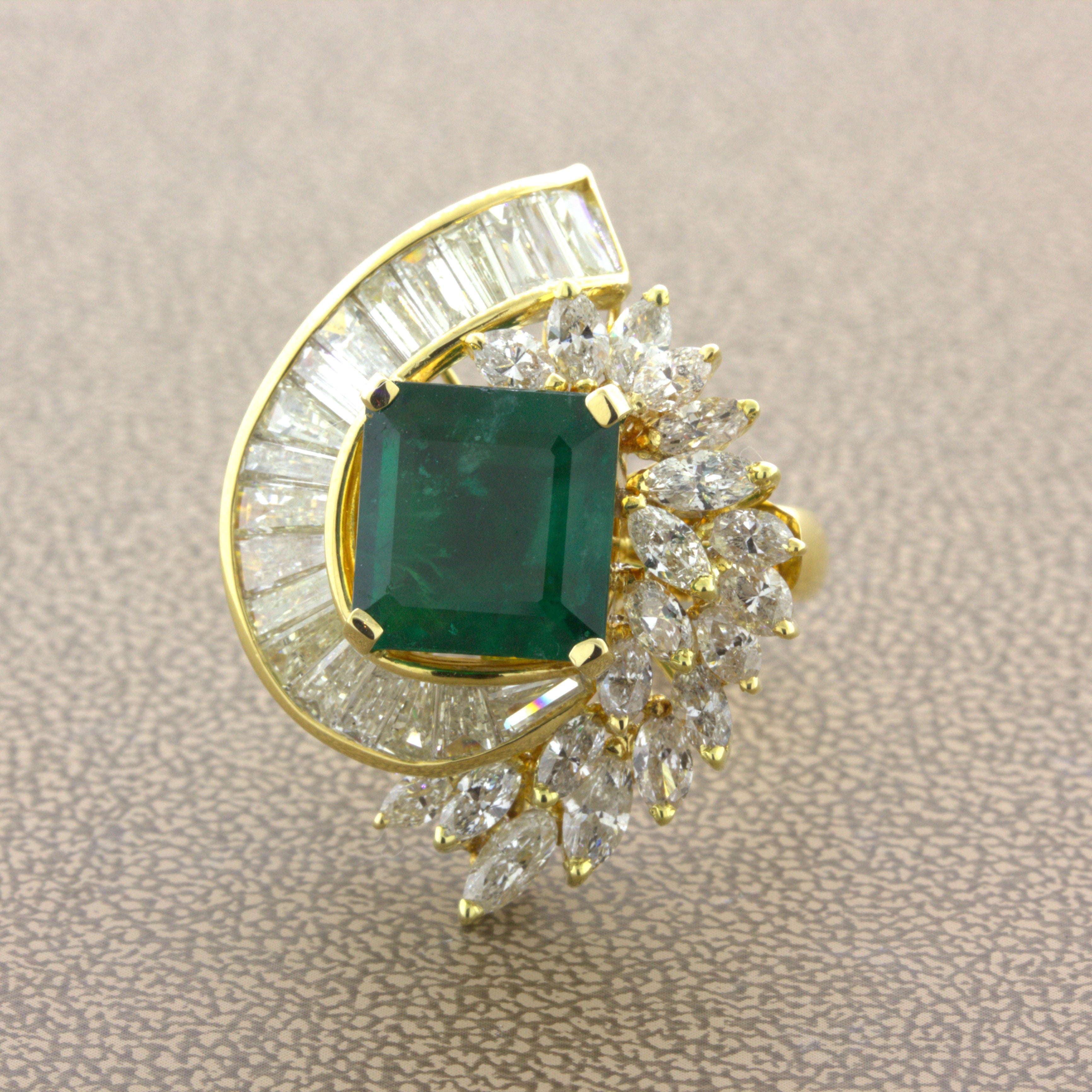 Emerald Diamond Cascade 18k Yellow Gold Pendant & Ring