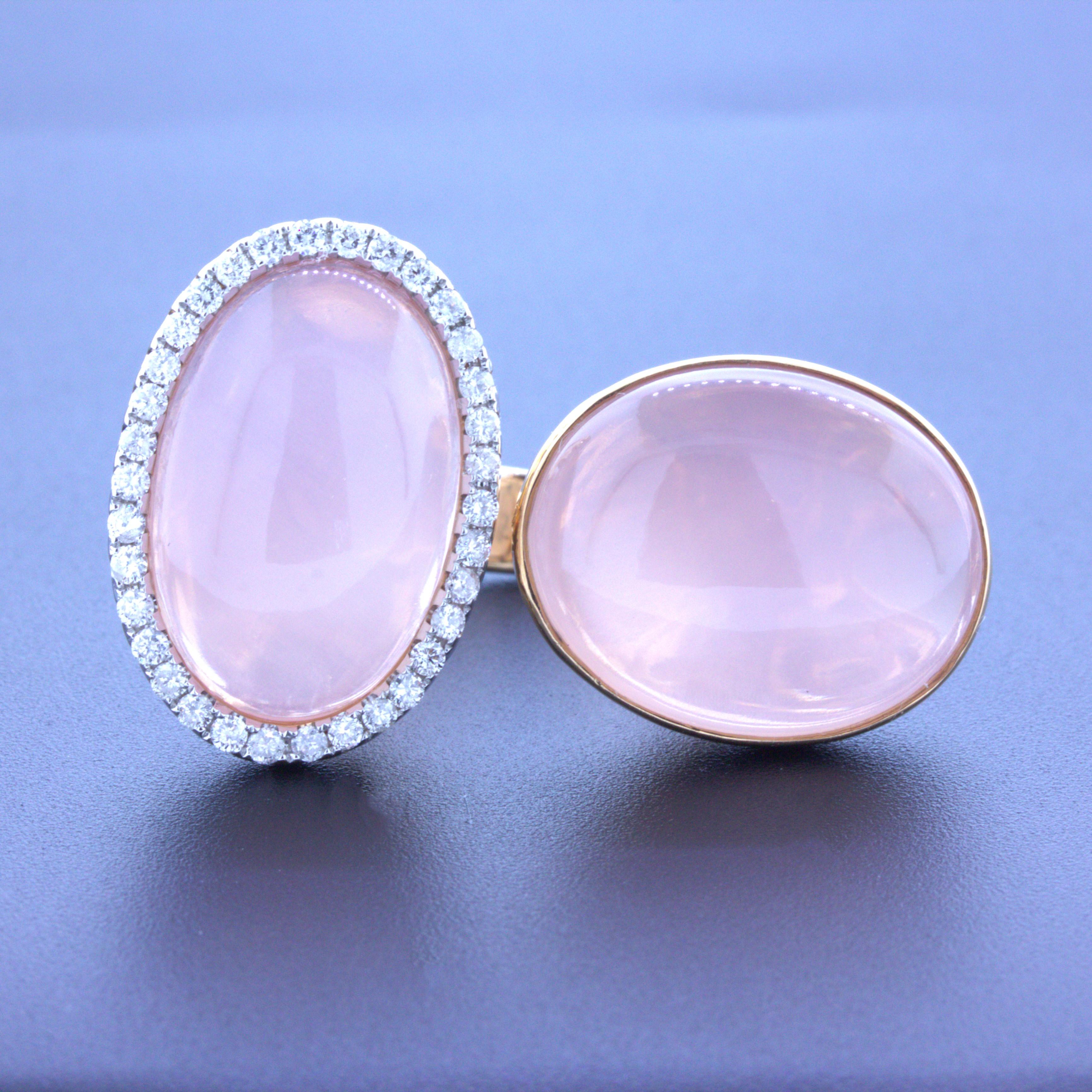 30.91CTW-QUARTZ CABCHN-PINK-2PCS 0.60CTW-DIAMOND ROUND-HALO