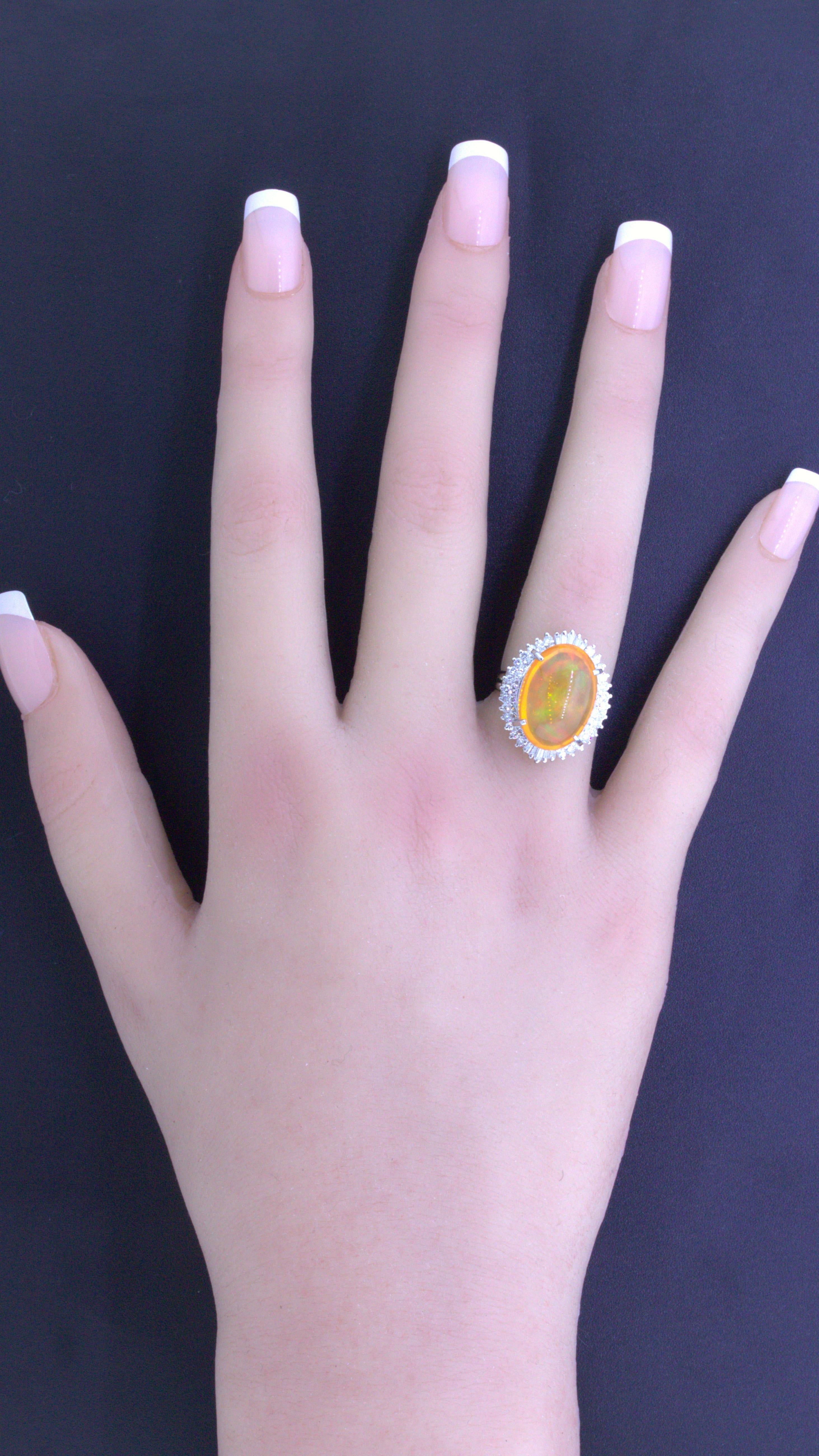 8.48 Carat Mexican Fire Opal Diamond Platinum Ring