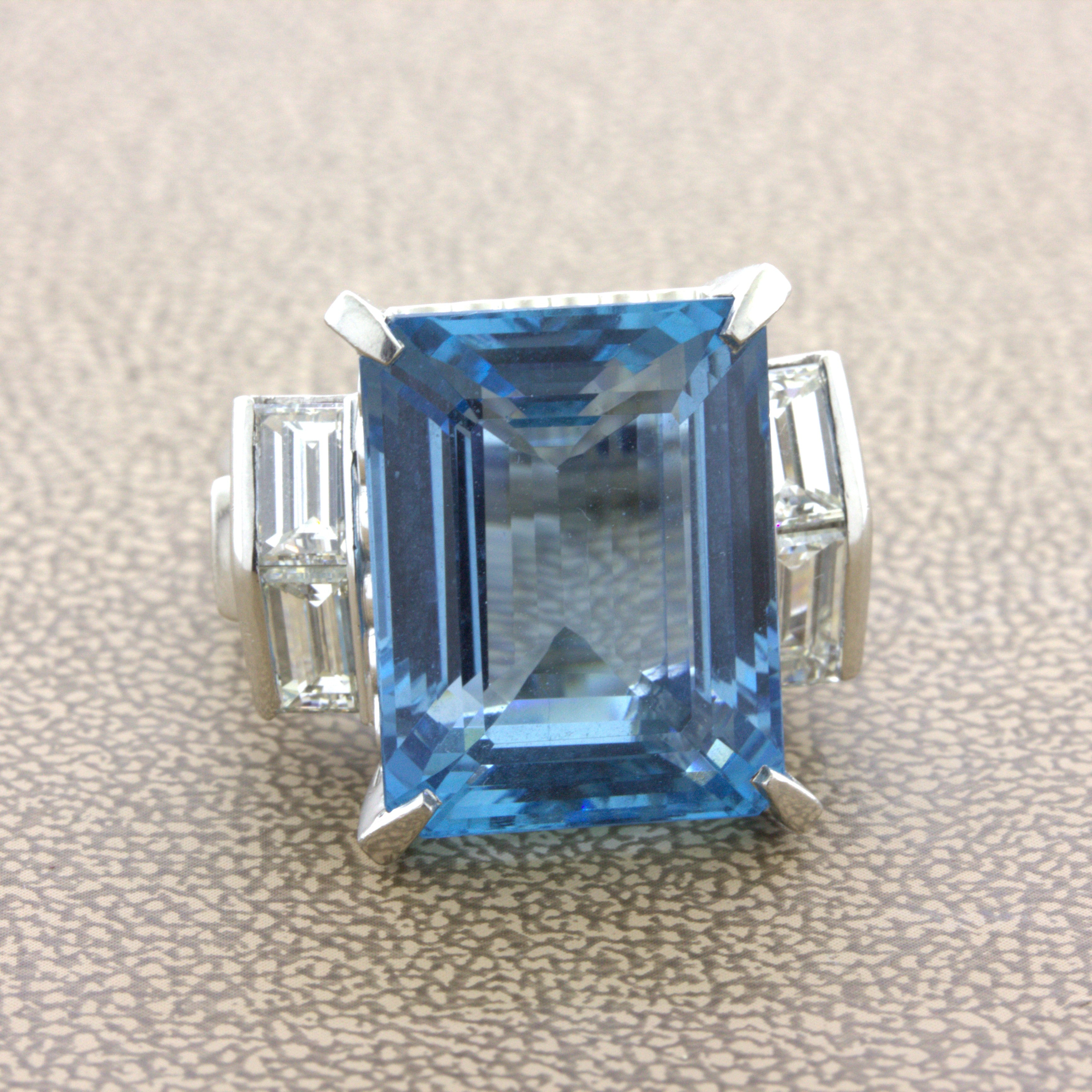 19.11 Carat Aquamarine Diamond Platinum Cocktail Ring