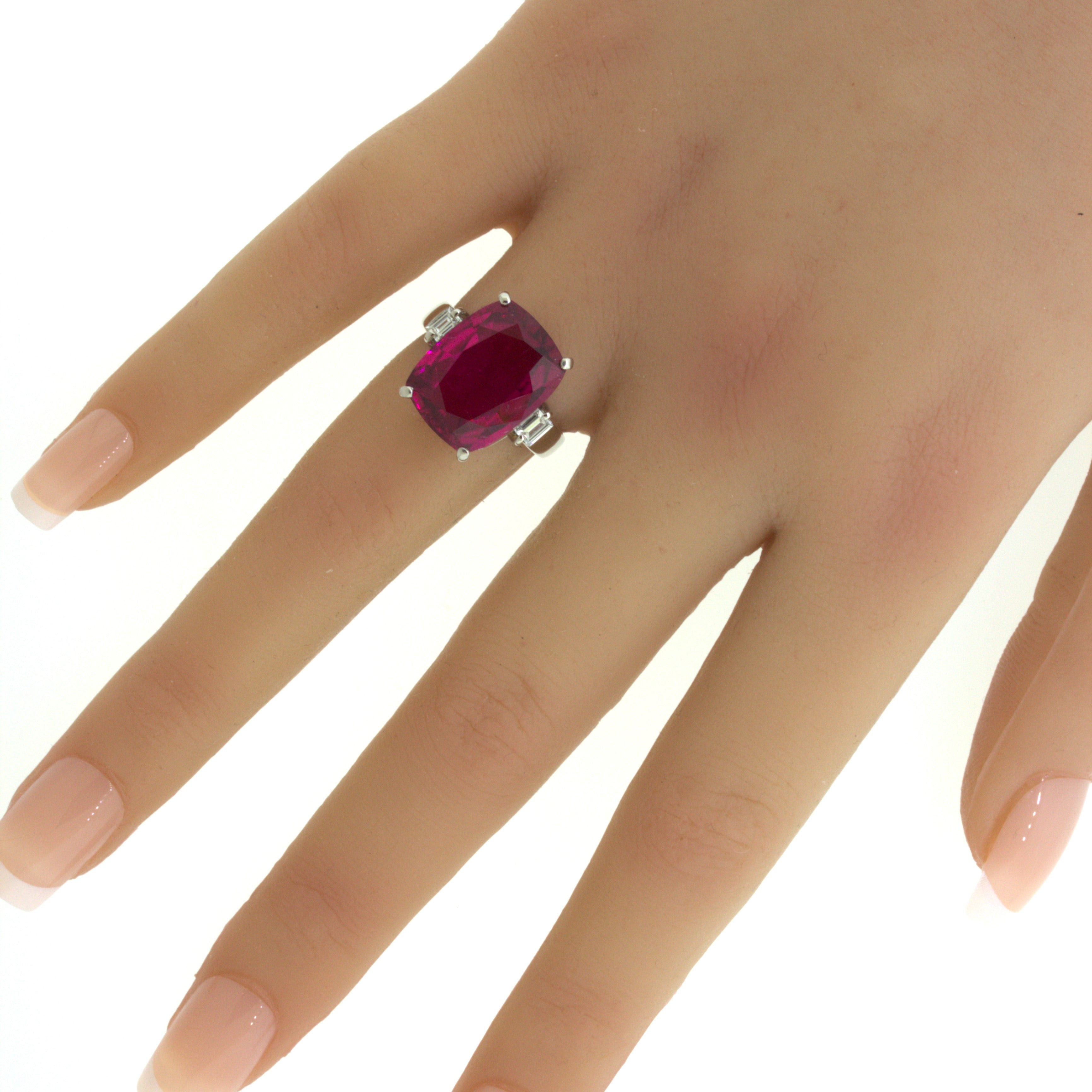 10.44 Carat Rubellite Tourmaline Diamond Platinum 3-Stone Ring