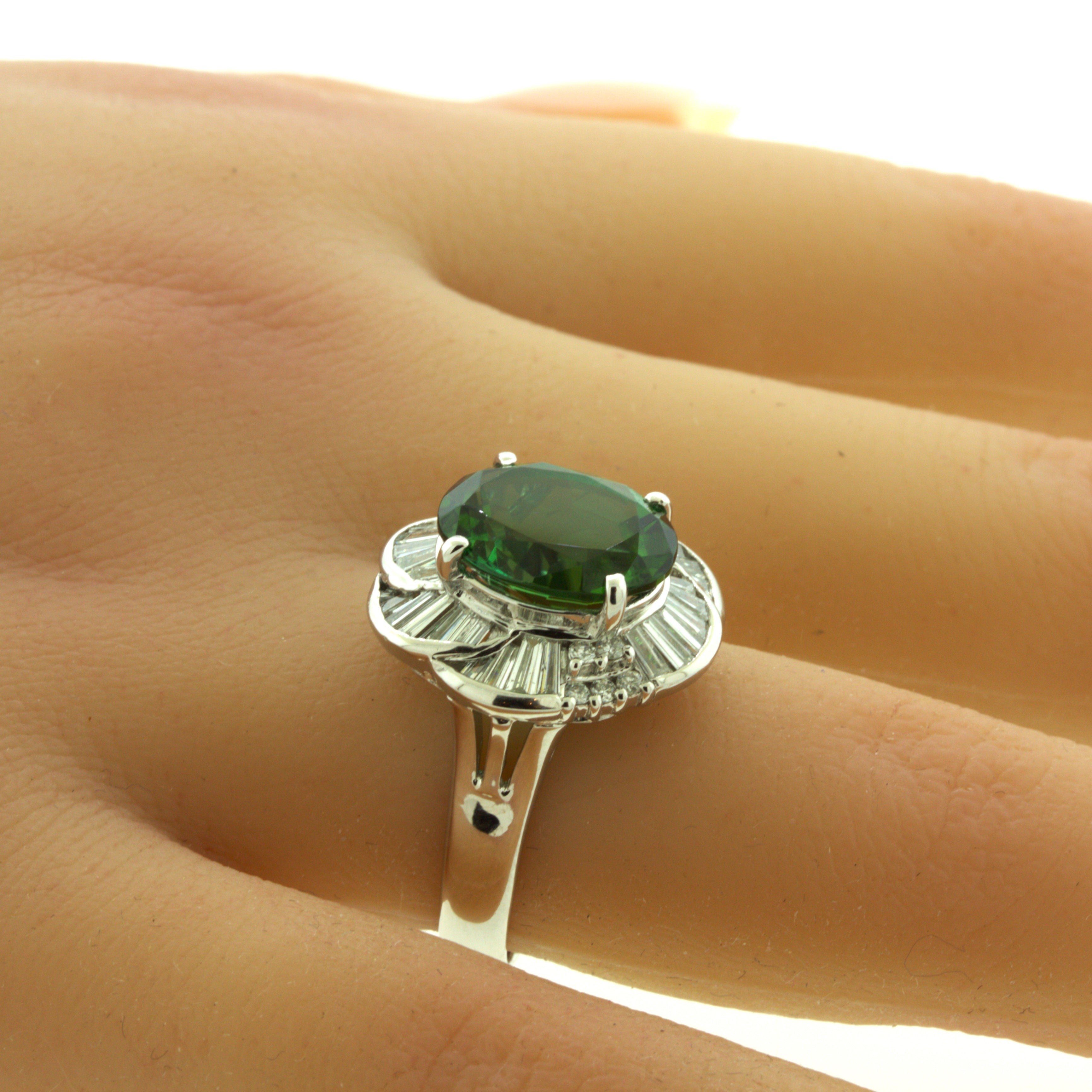 4.95 Carat Indicolite Tourmaline Diamond Platinum Spiral Ring