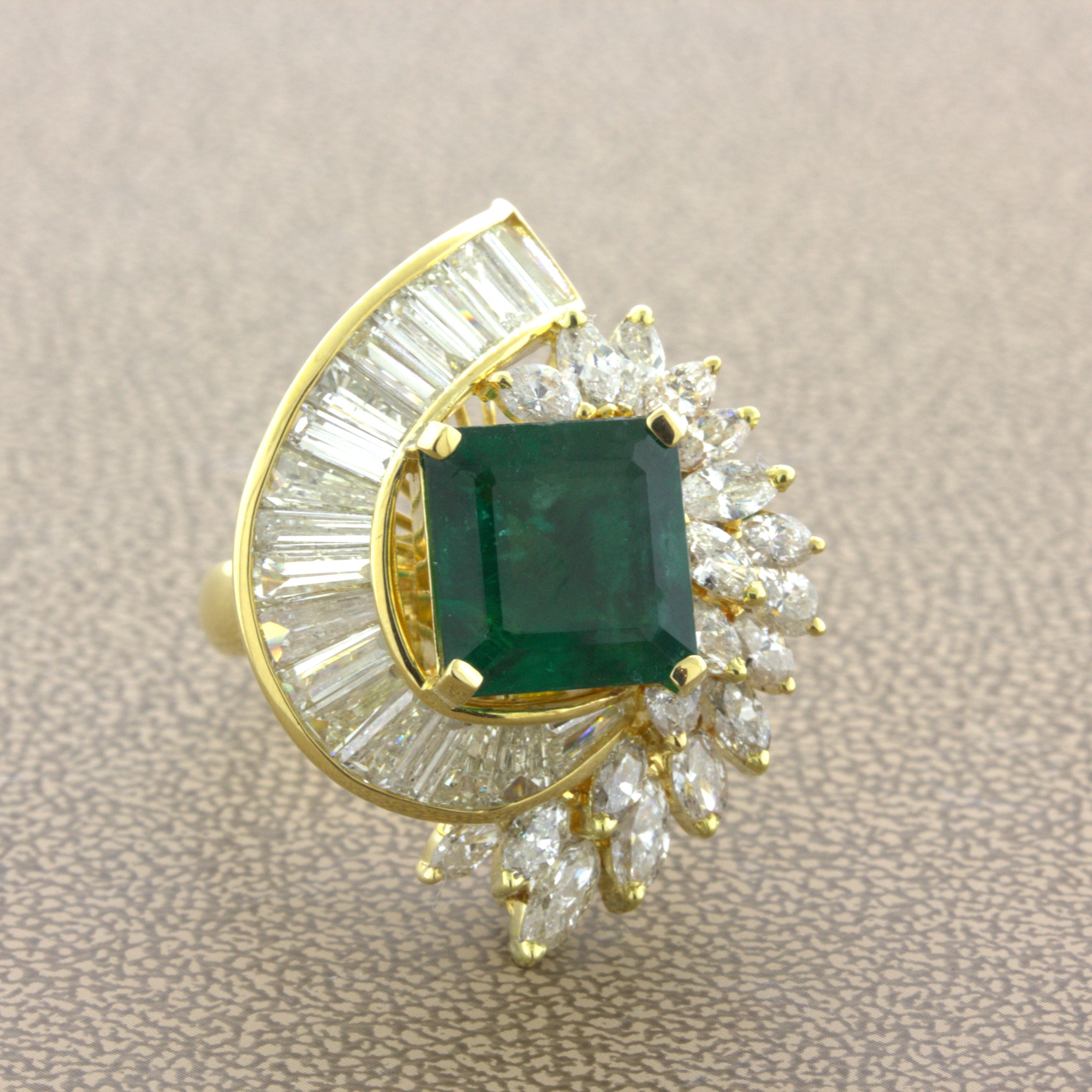 Emerald Diamond Cascade 18k Yellow Gold Pendant & Ring