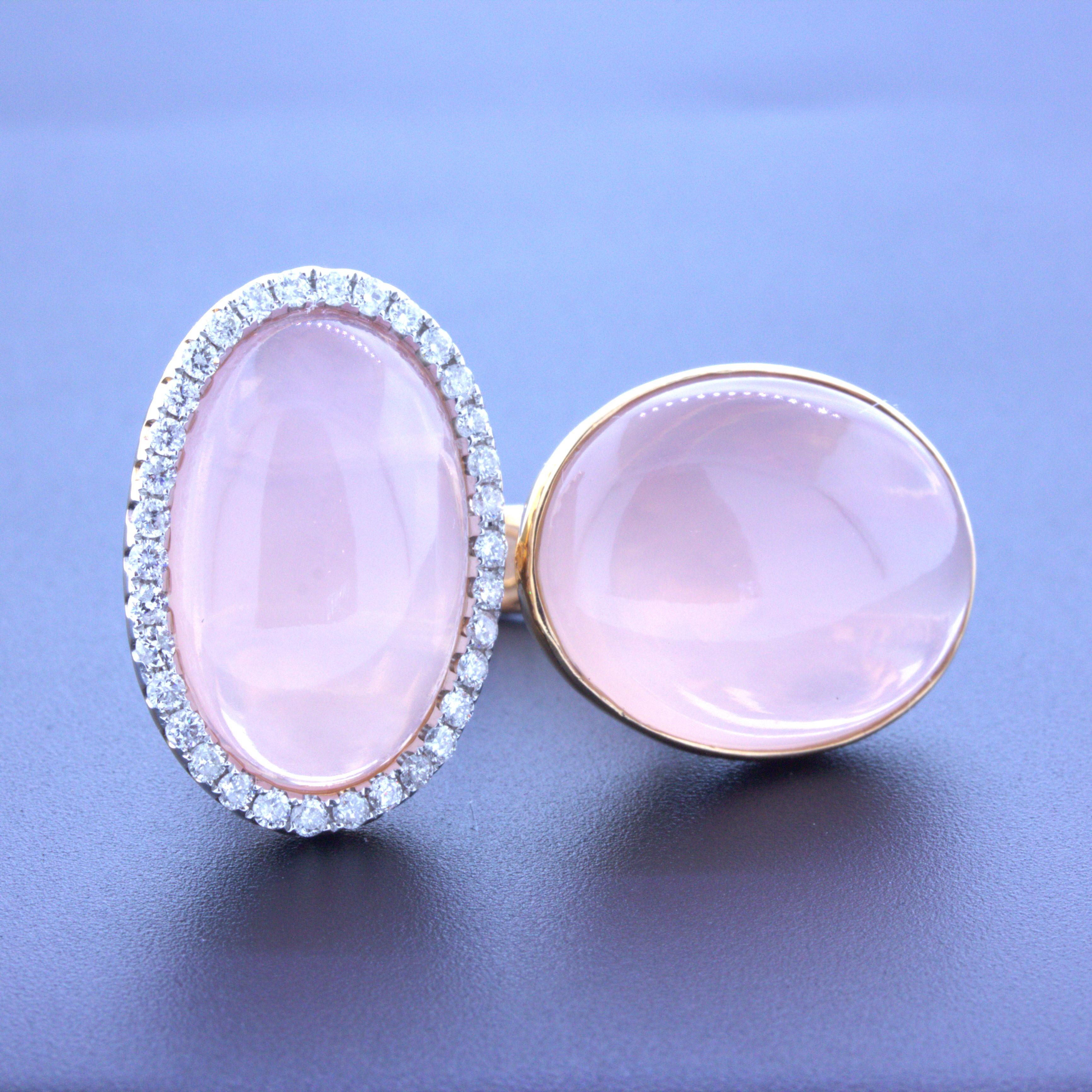 30.91CTW-QUARTZ CABCHN-PINK-2PCS 0.60CTW-DIAMOND ROUND-HALO