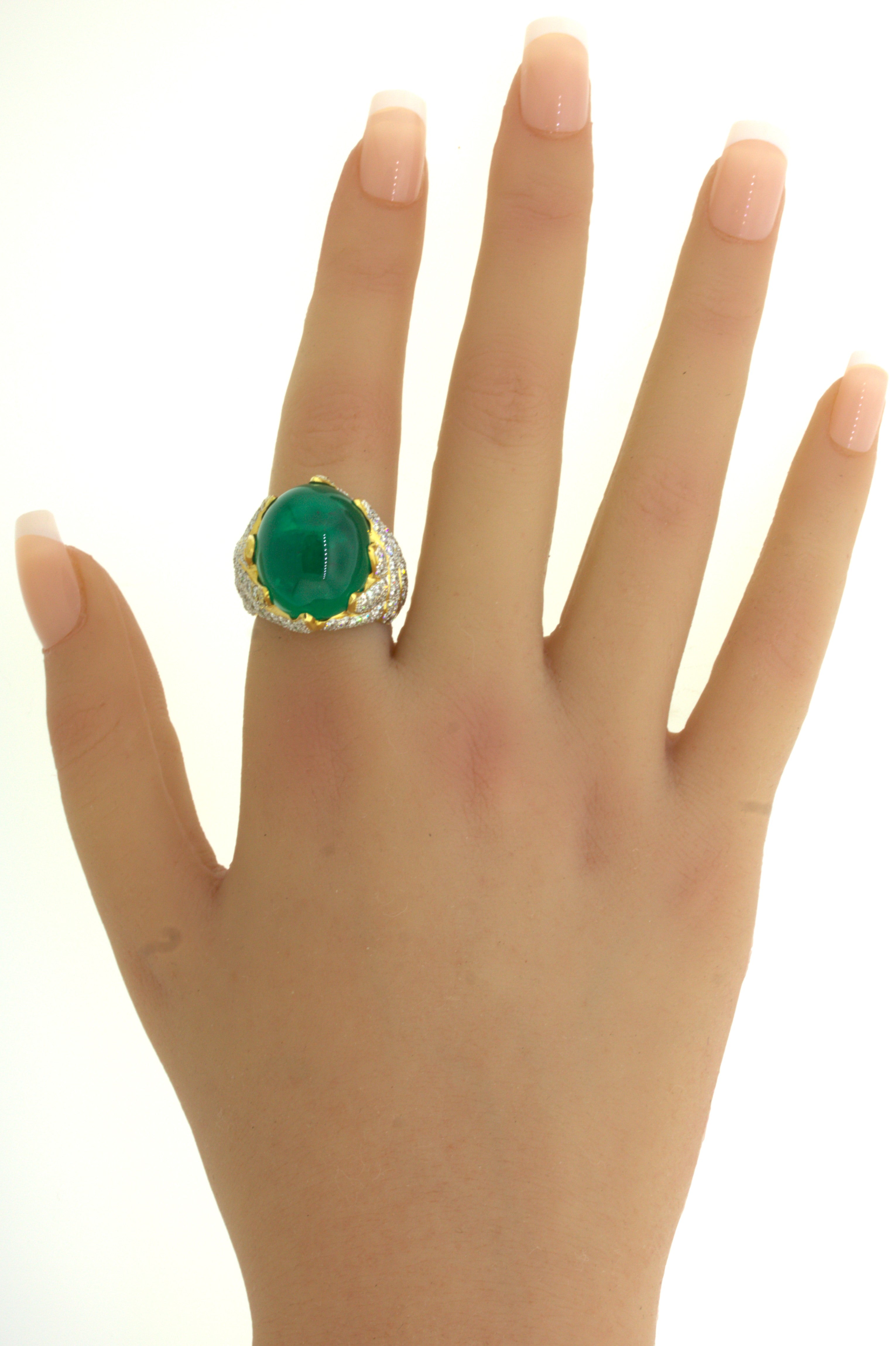 26.67 Carat Colombian Emerald Diamond 18K Yellow Gold Cocktail Ring, AGL Cert.