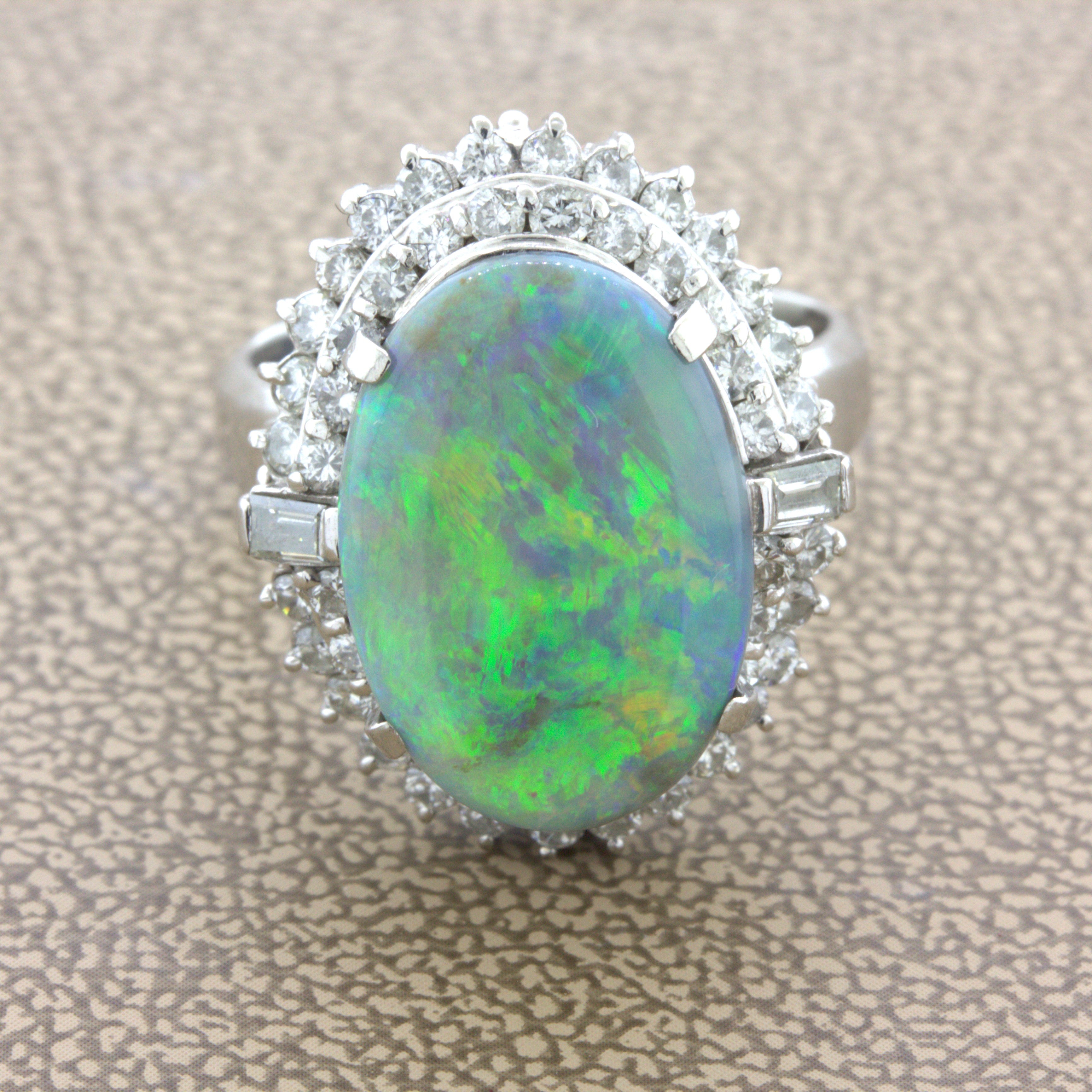 Australian Black Opal Diamond Platinum Ring