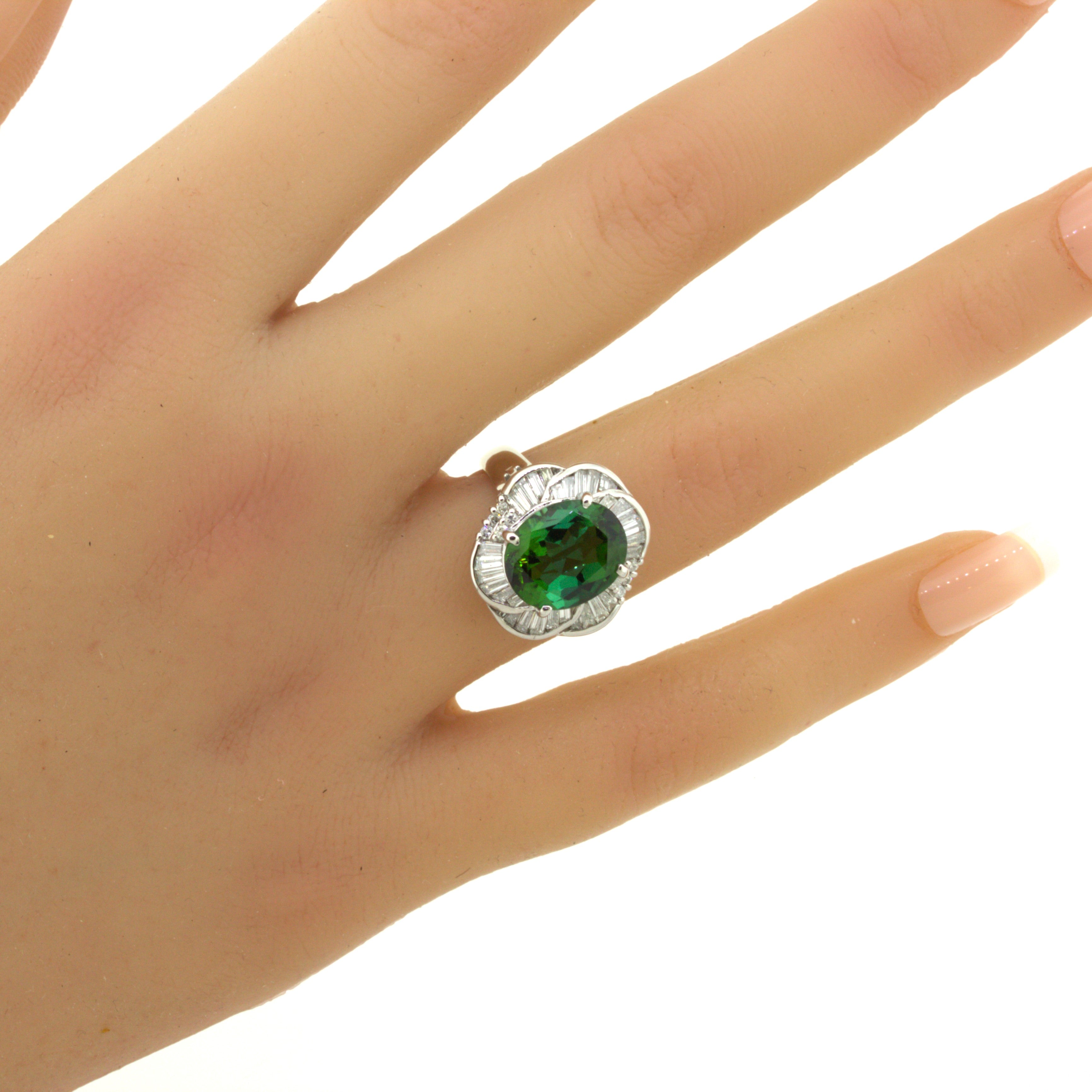 4.95 Carat Indicolite Tourmaline Diamond Platinum Spiral Ring