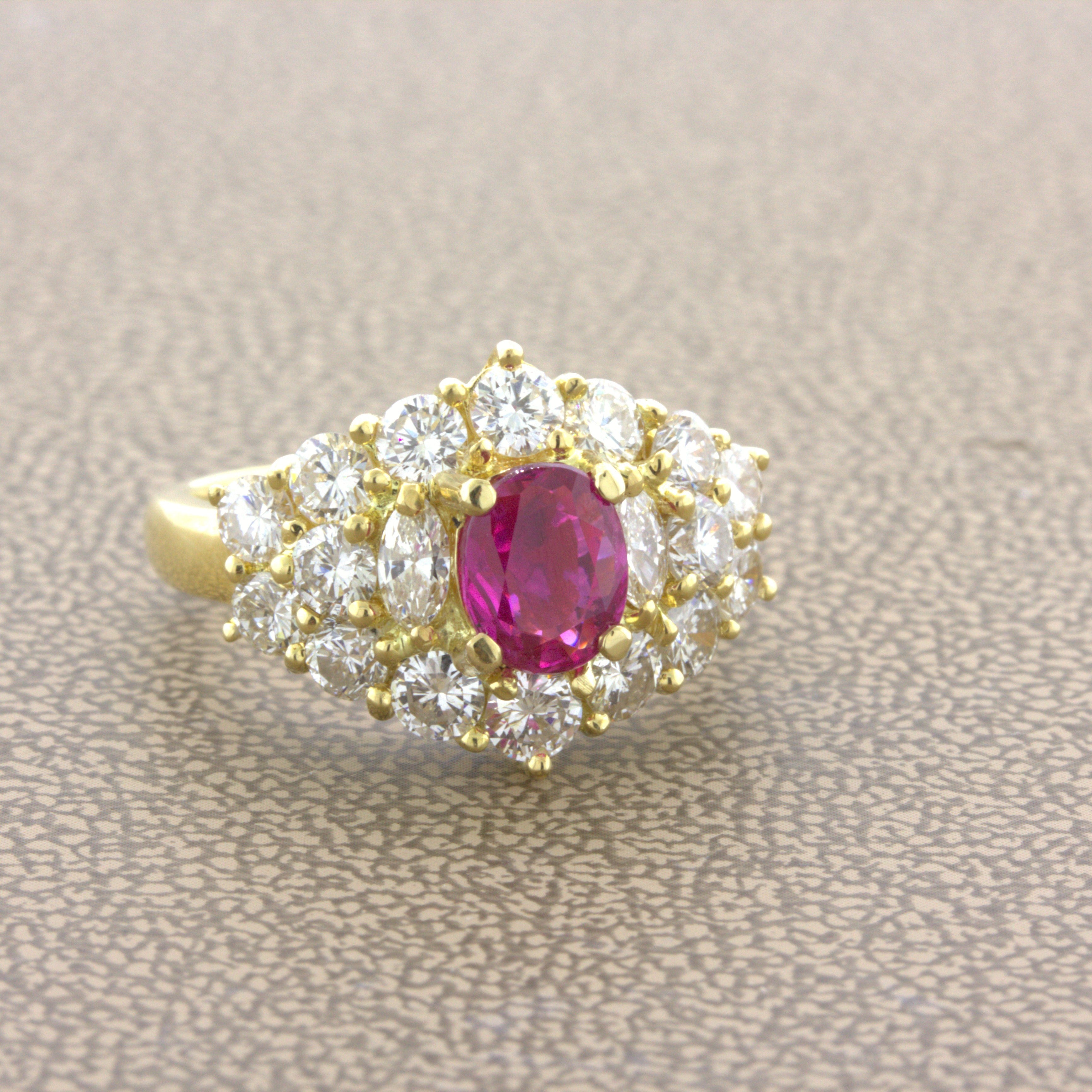 1.09 Carat Burma No-Heat Ruby Diamond 18K Yellow Gold Ring, GIA Certified