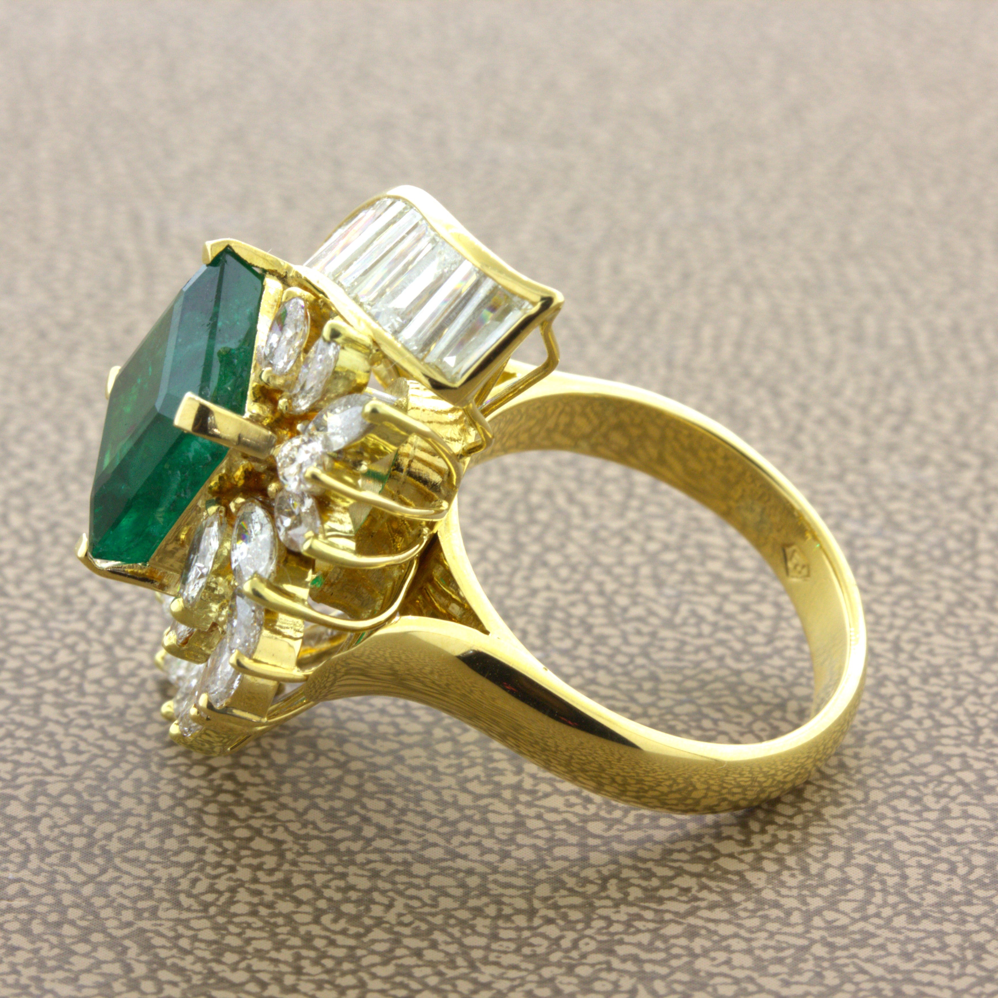 Emerald Diamond Cascade 18k Yellow Gold Pendant & Ring