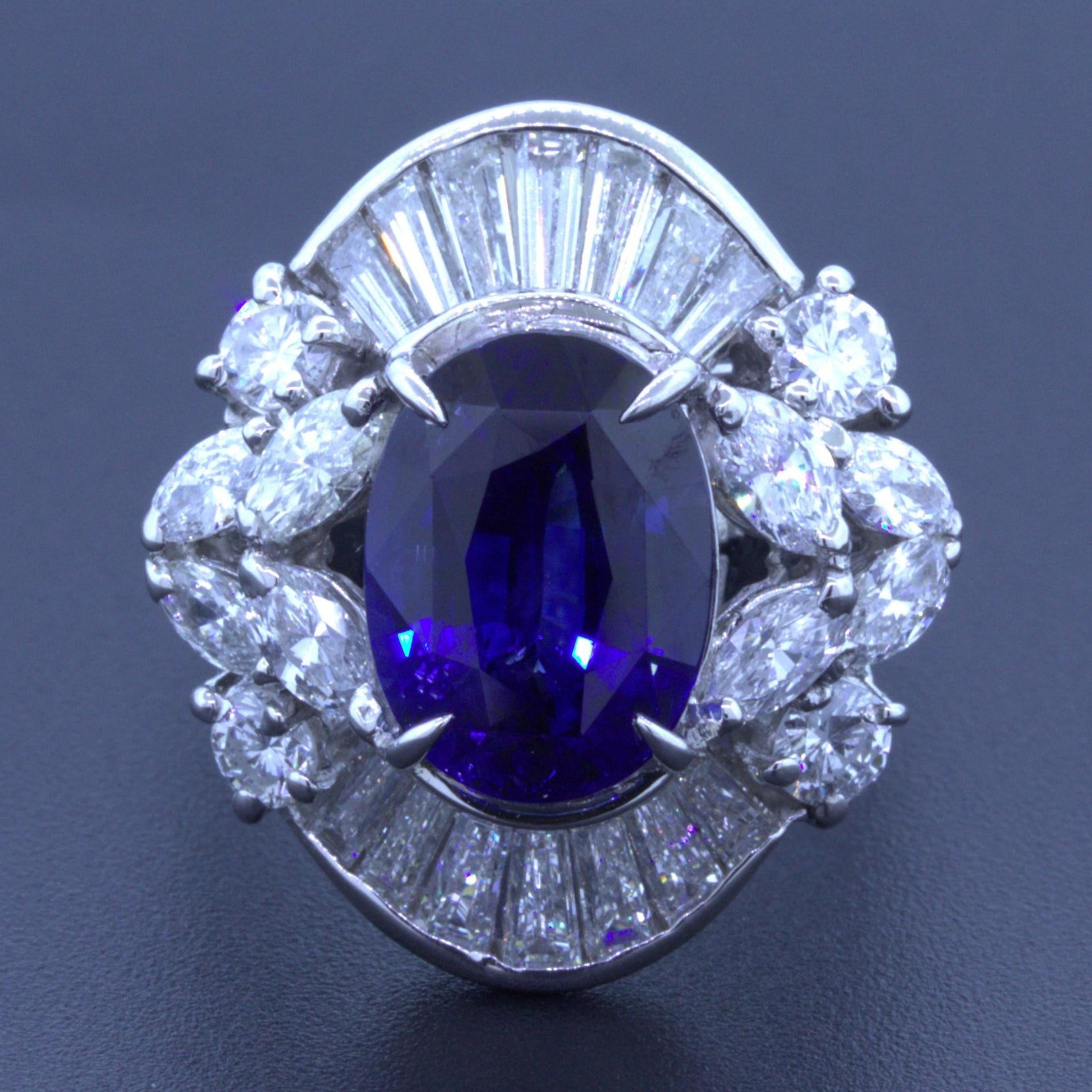5.67 Carat Blue Sapphire Diamond Platinum Cocktail Ring
