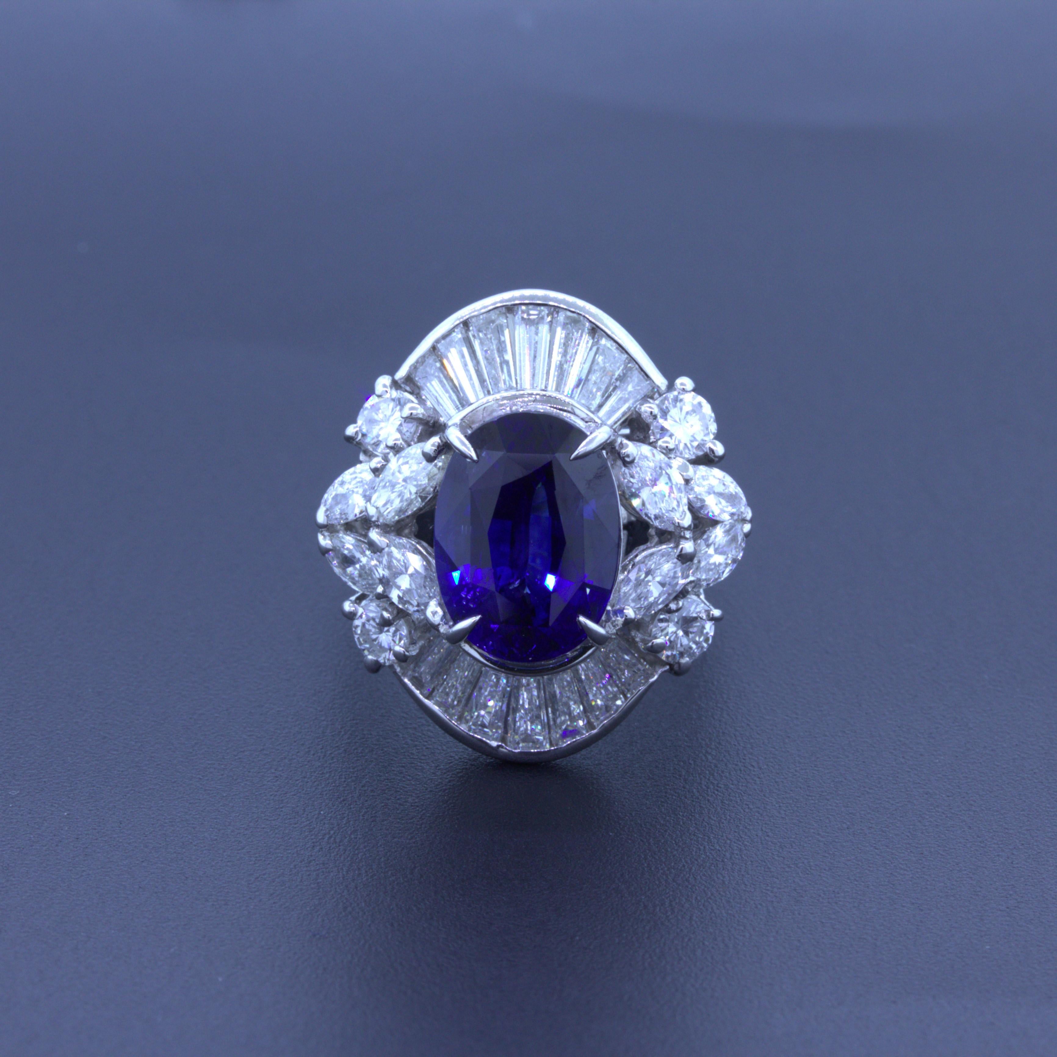 5.67 Carat Blue Sapphire Diamond Platinum Cocktail Ring