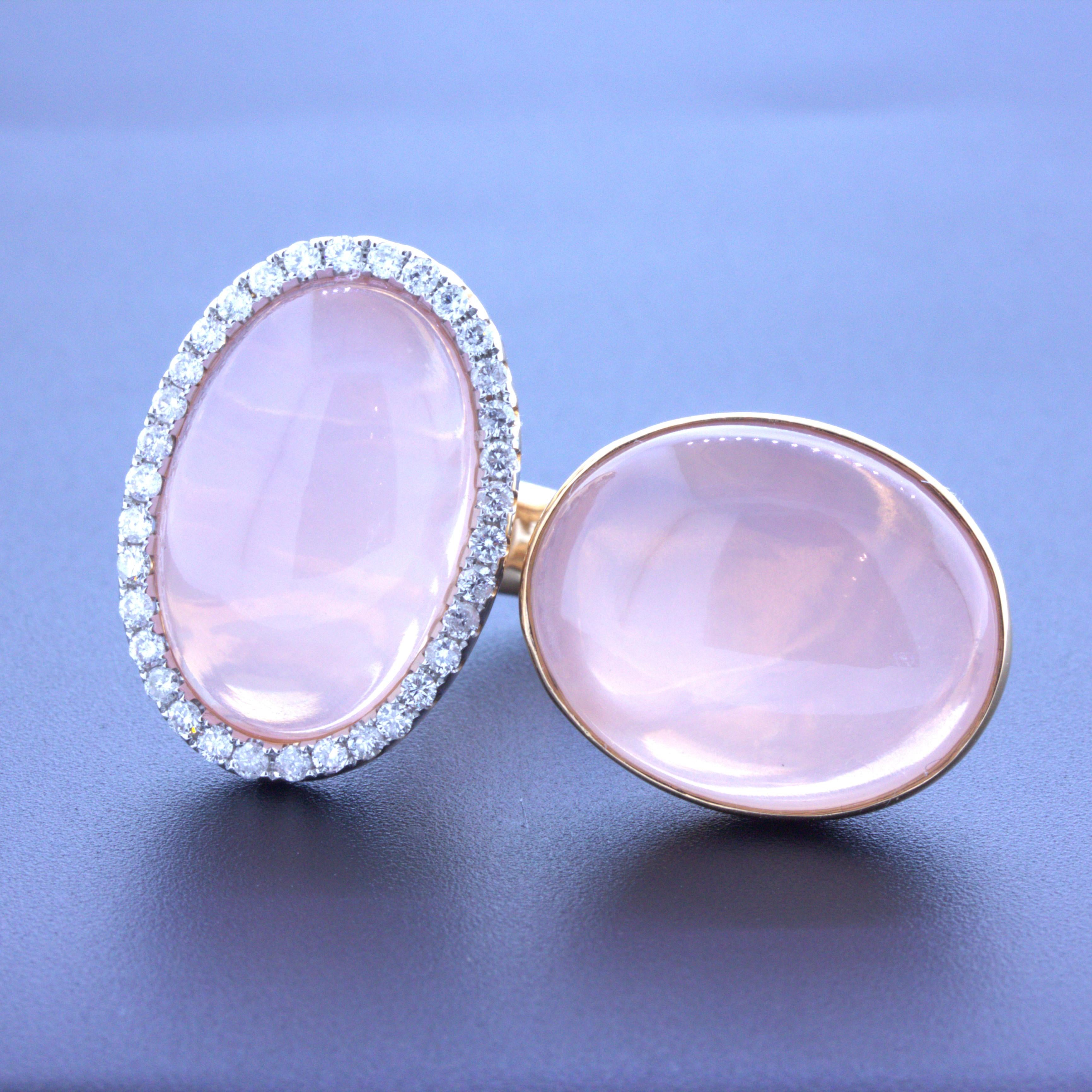 30.91CTW-QUARTZ CABCHN-PINK-2PCS 0.60CTW-DIAMOND ROUND-HALO