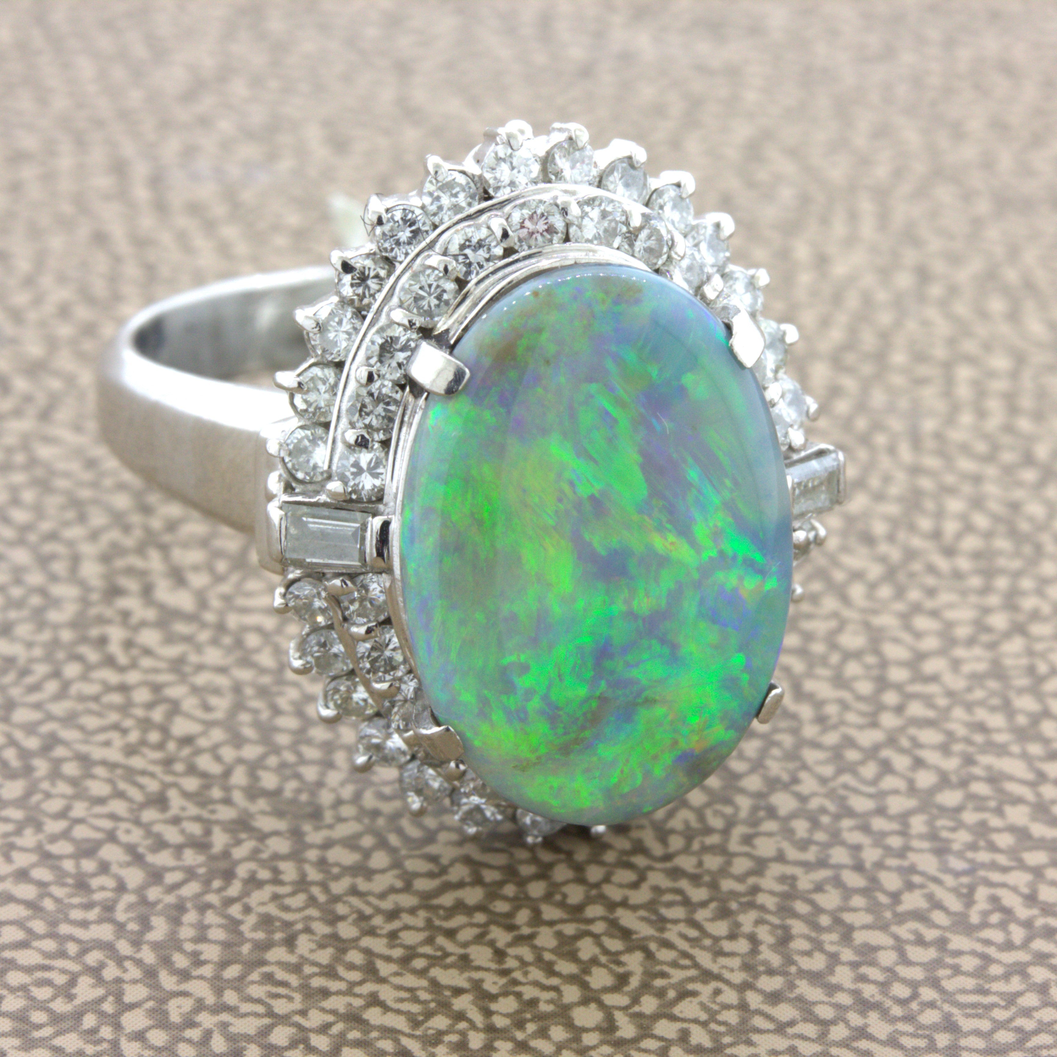 Australian Black Opal Diamond Platinum Ring