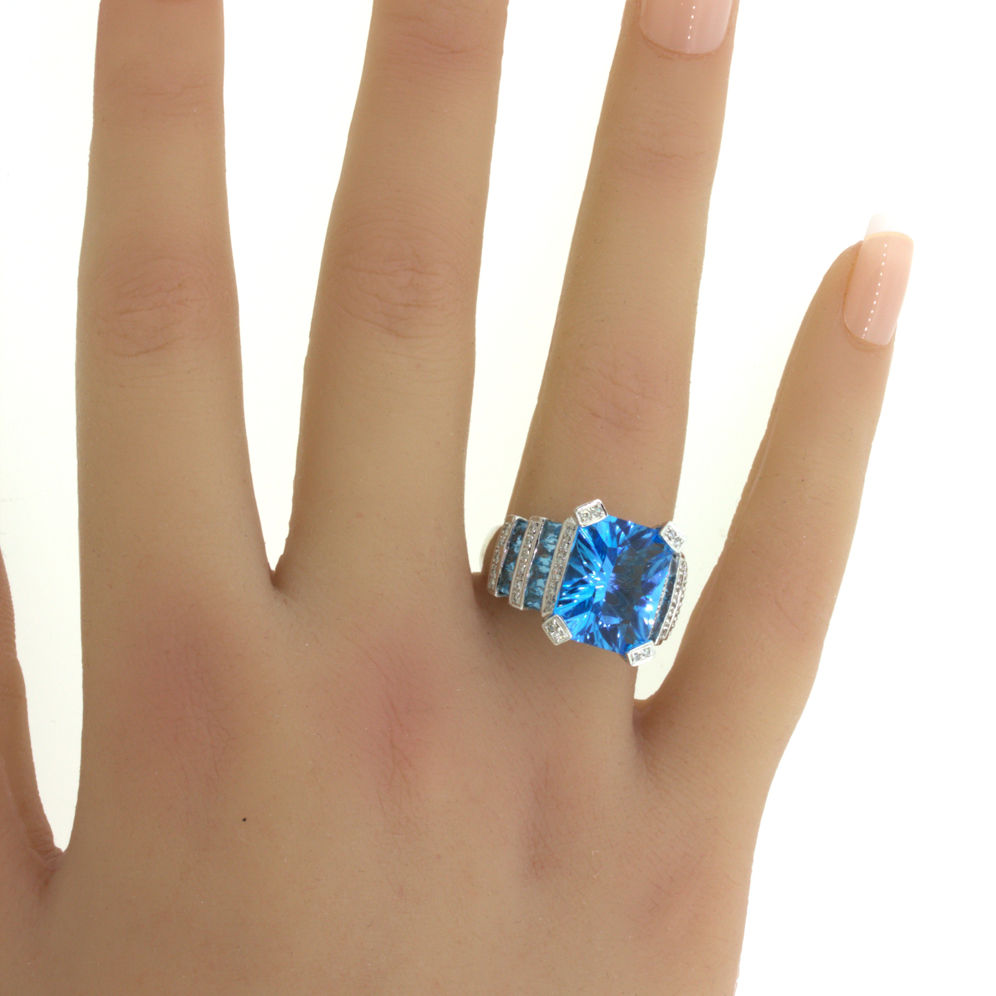 Bellarri Blue Topaz Diamond 18K White Gold Ring