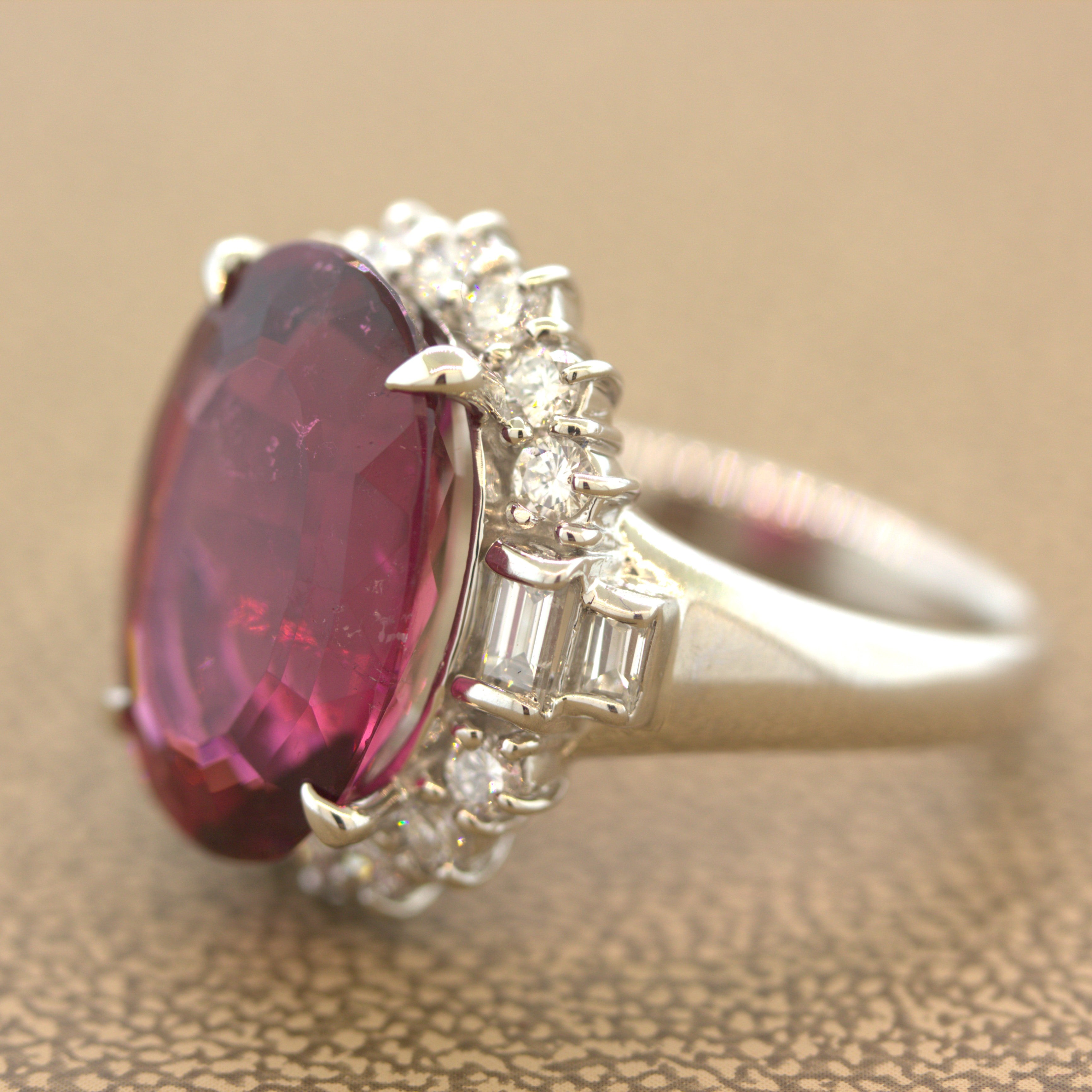 9.46 Carat Rubellite Tourmaline Diamond Platinum Ring