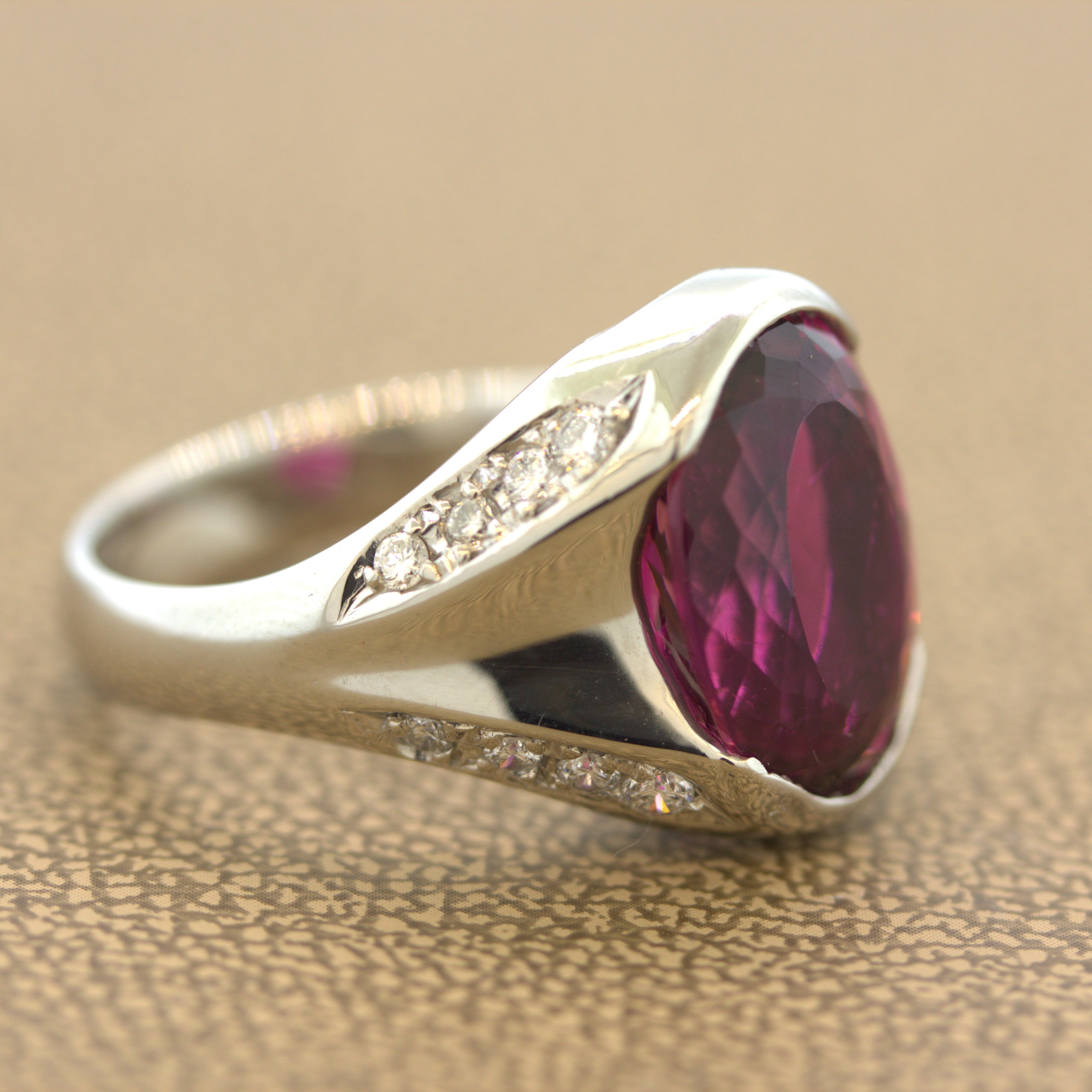 8.76 Carat Raspberry Tourmaline Diamond Platinum Ring