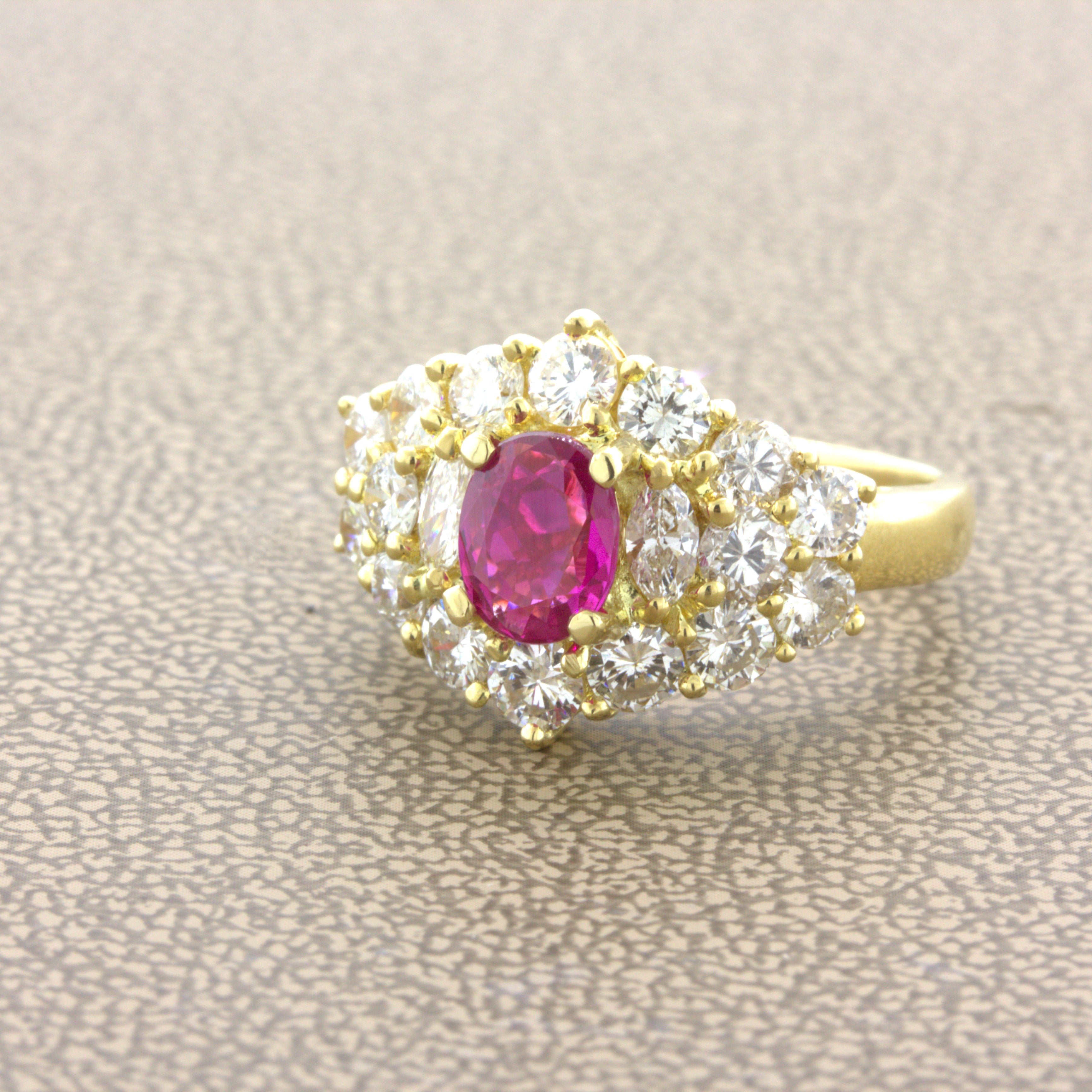 1.09 Carat Burma No-Heat Ruby Diamond 18K Yellow Gold Ring, GIA Certified