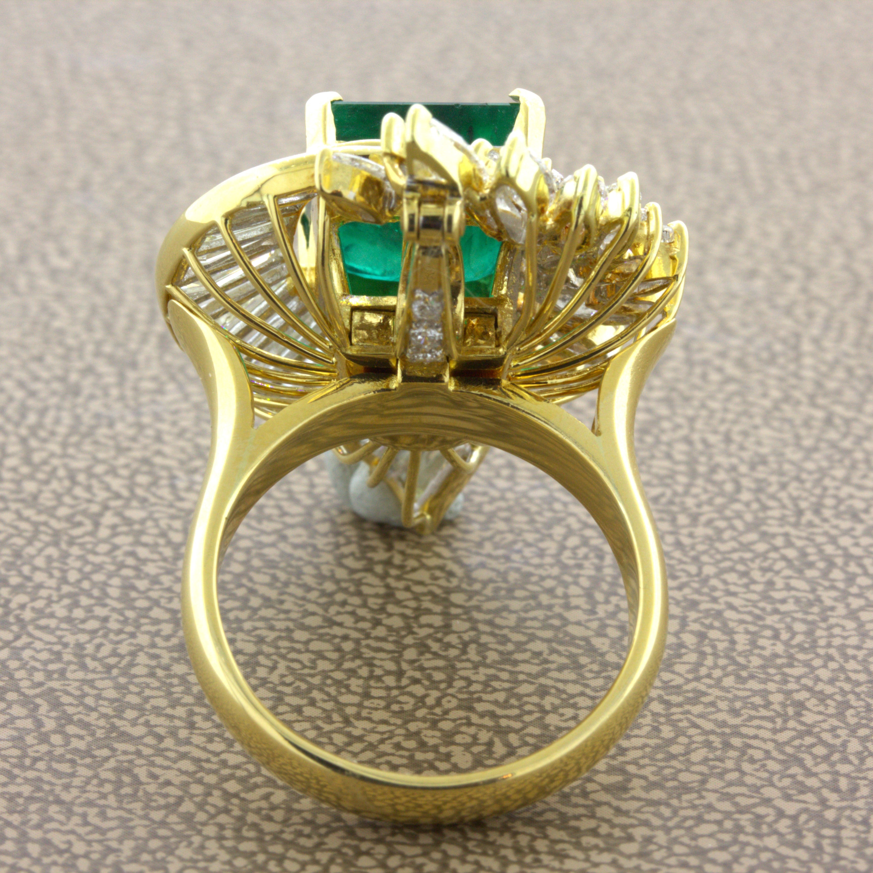 Emerald Diamond Cascade 18k Yellow Gold Pendant & Ring