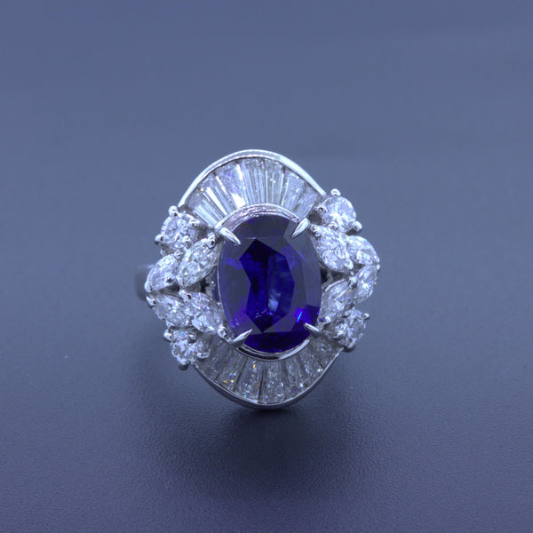 5.67 Carat Blue Sapphire Diamond Platinum Cocktail Ring
