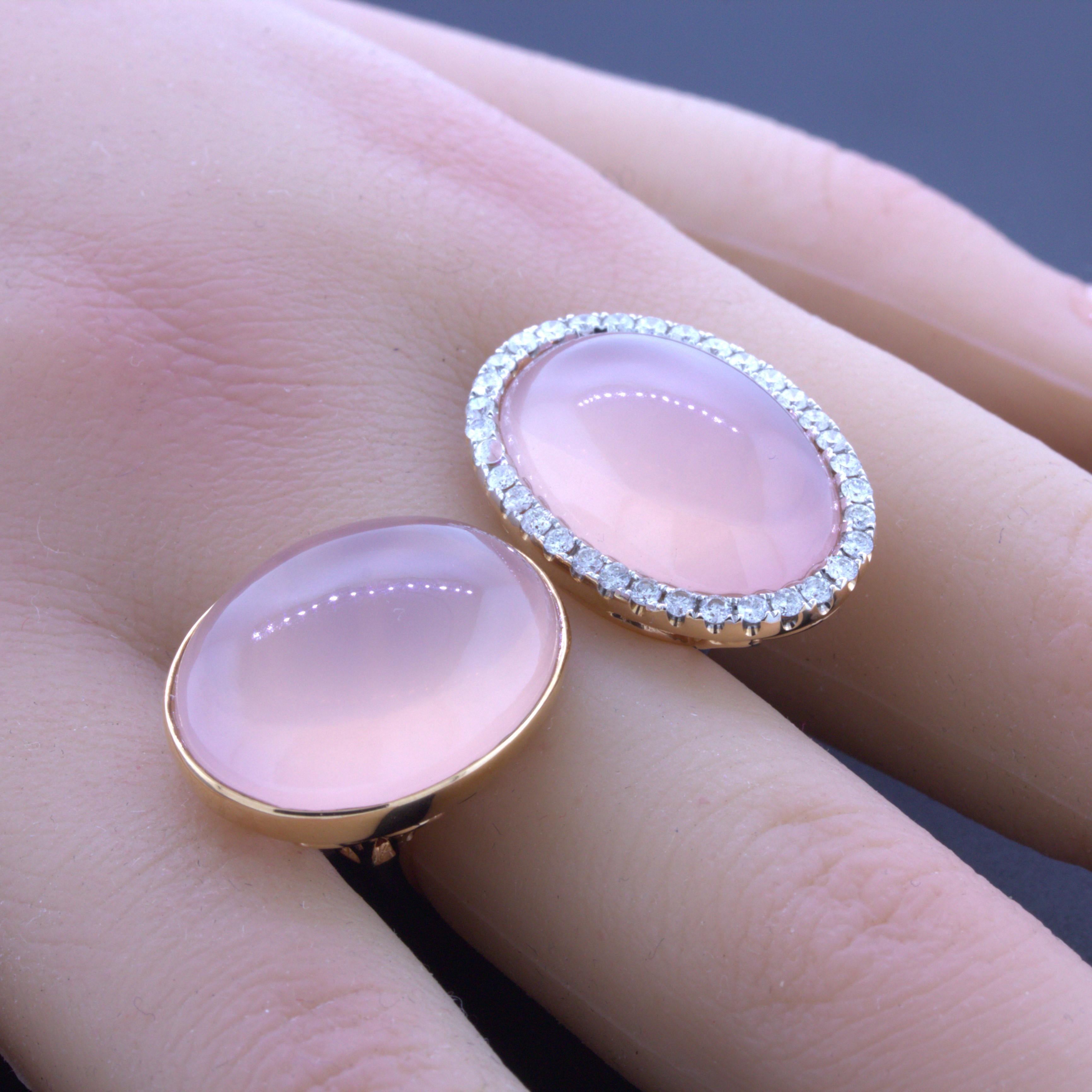 30.91CTW-QUARTZ CABCHN-PINK-2PCS 0.60CTW-DIAMOND ROUND-HALO