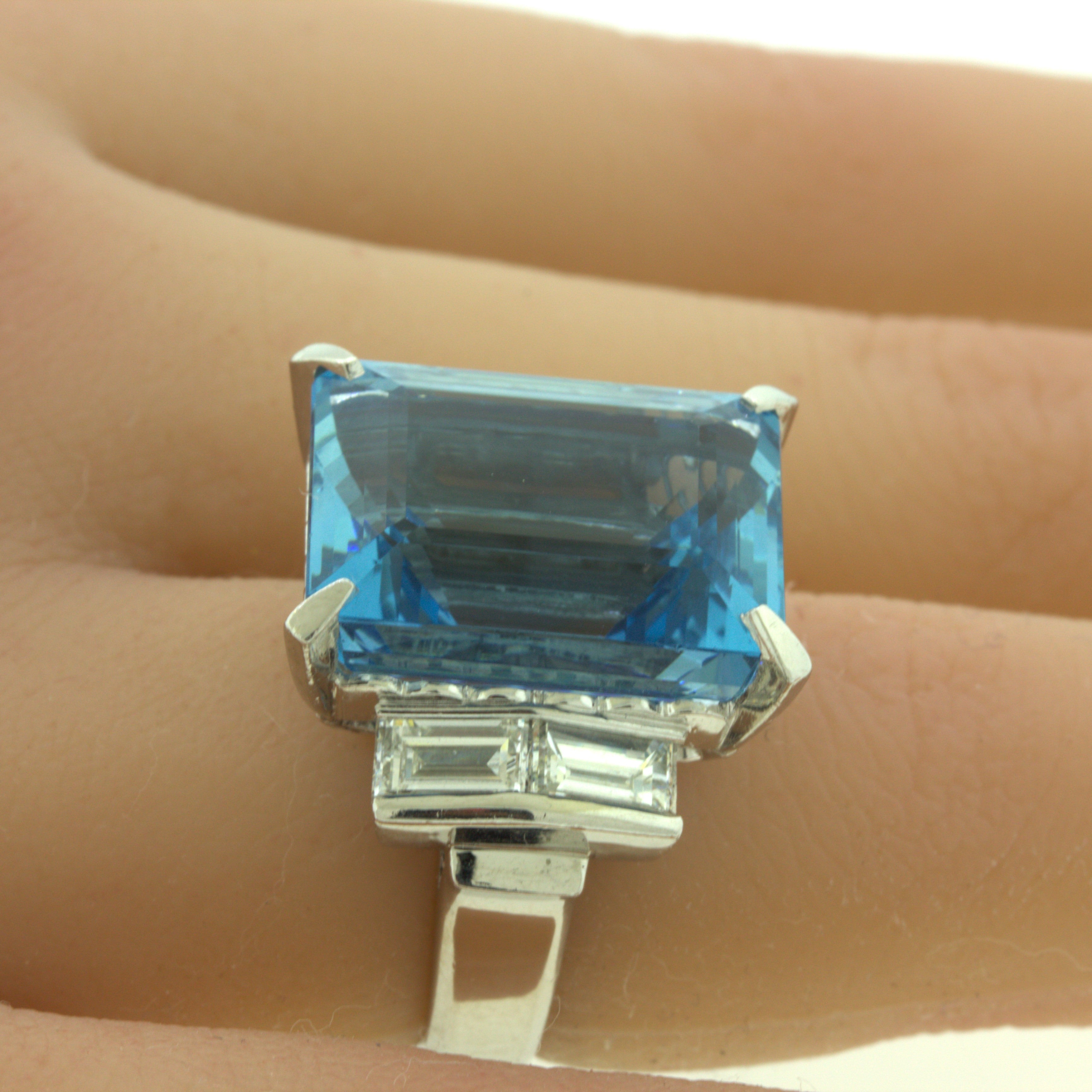 19.11 Carat Aquamarine Diamond Platinum Cocktail Ring