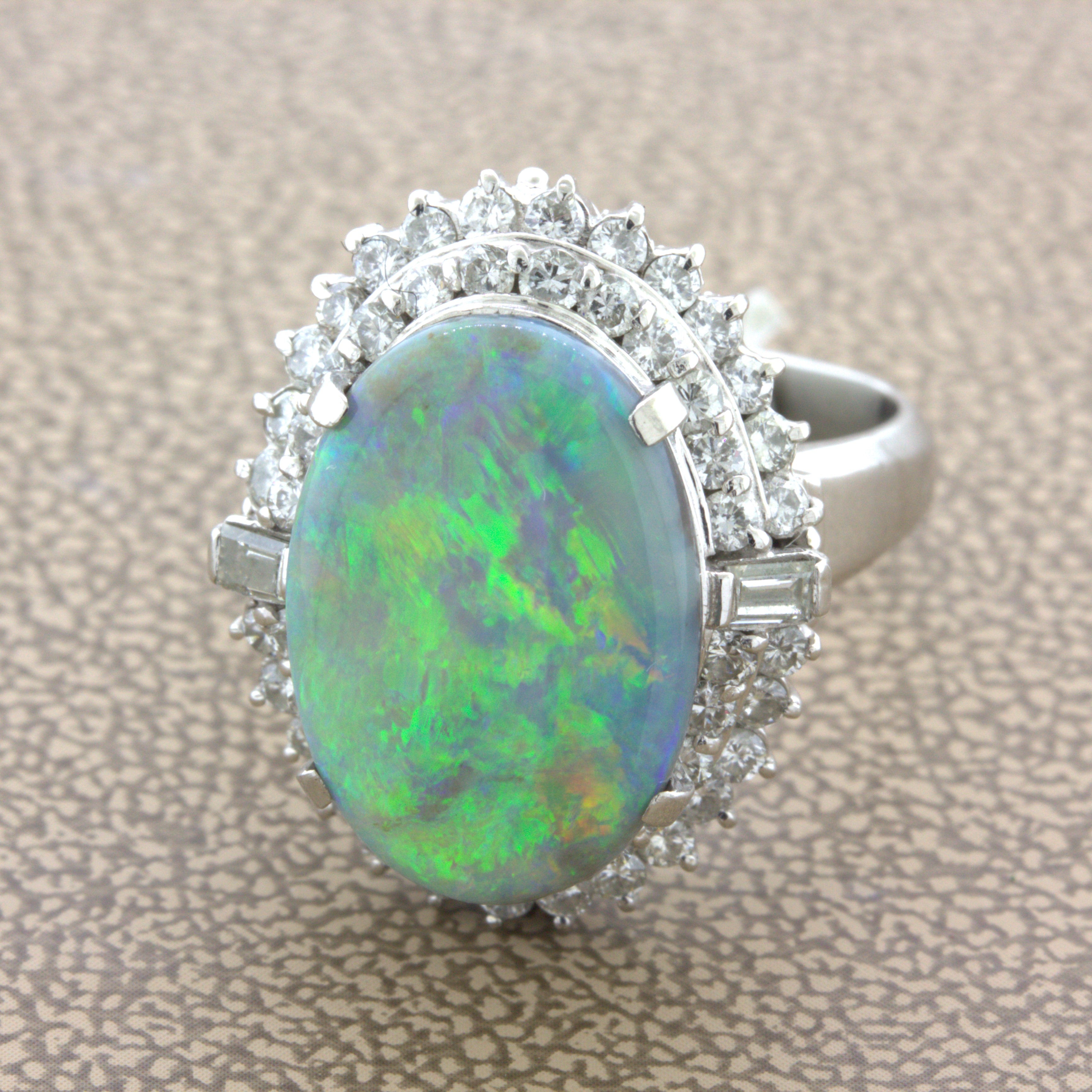 Australian Black Opal Diamond Platinum Ring