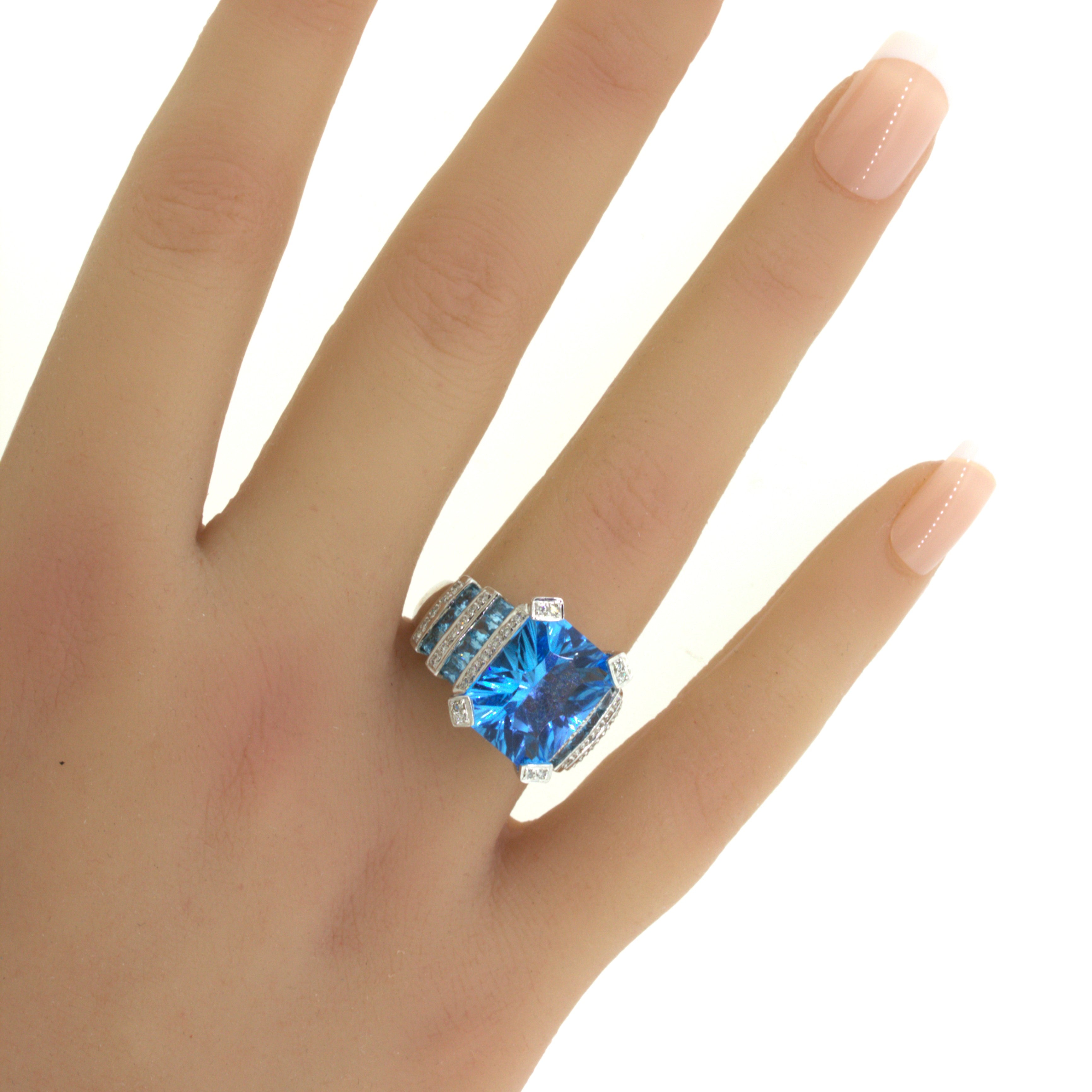 Bellarri Blue Topaz Diamond 18K White Gold Ring