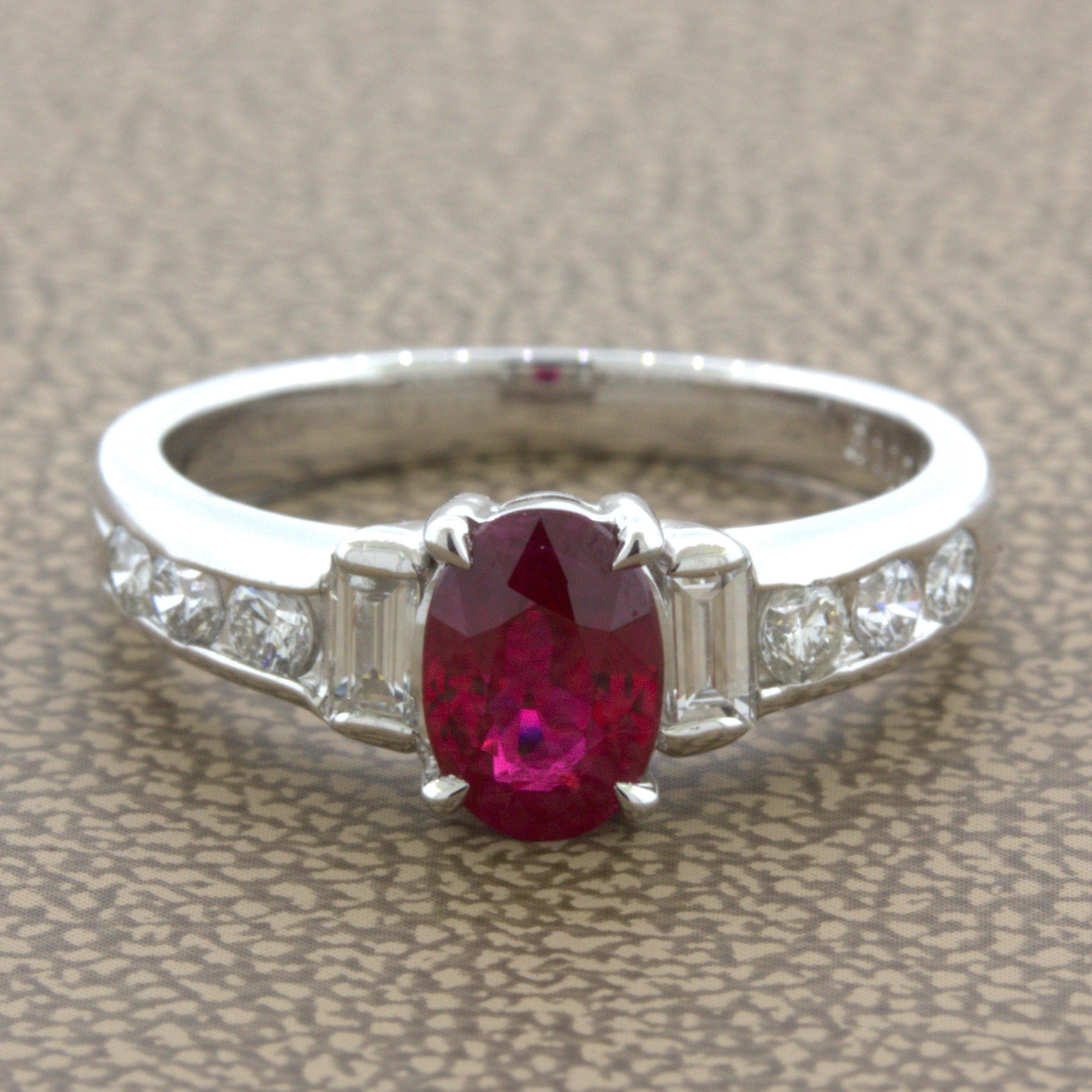 1.10 Carat Burmese Pigeon Blood Ruby Diamond Platinum Ring, GRS Certified
