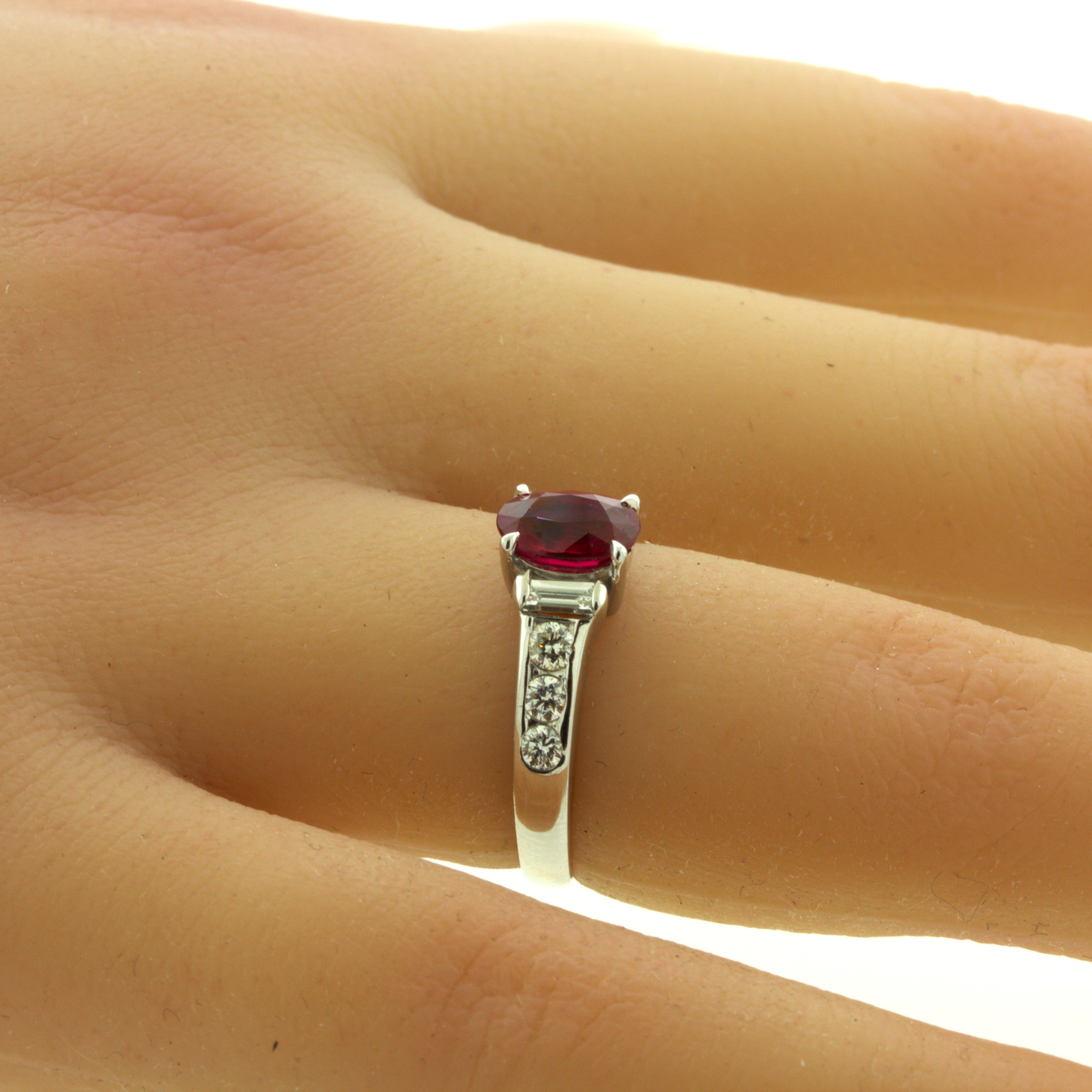 1.10 Carat Burmese Pigeon Blood Ruby Diamond Platinum Ring, GRS Certified