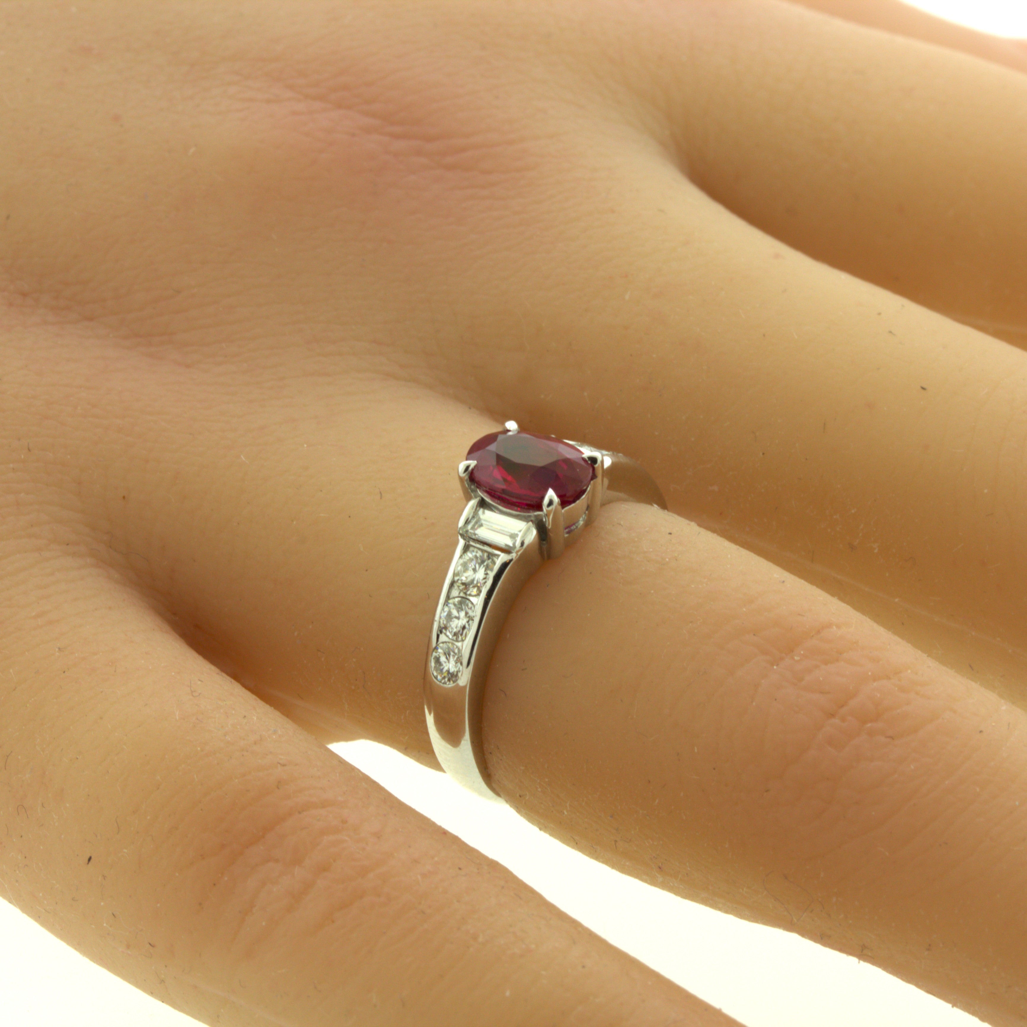 1.10 Carat Burmese Pigeon Blood Ruby Diamond Platinum Ring, GRS Certified