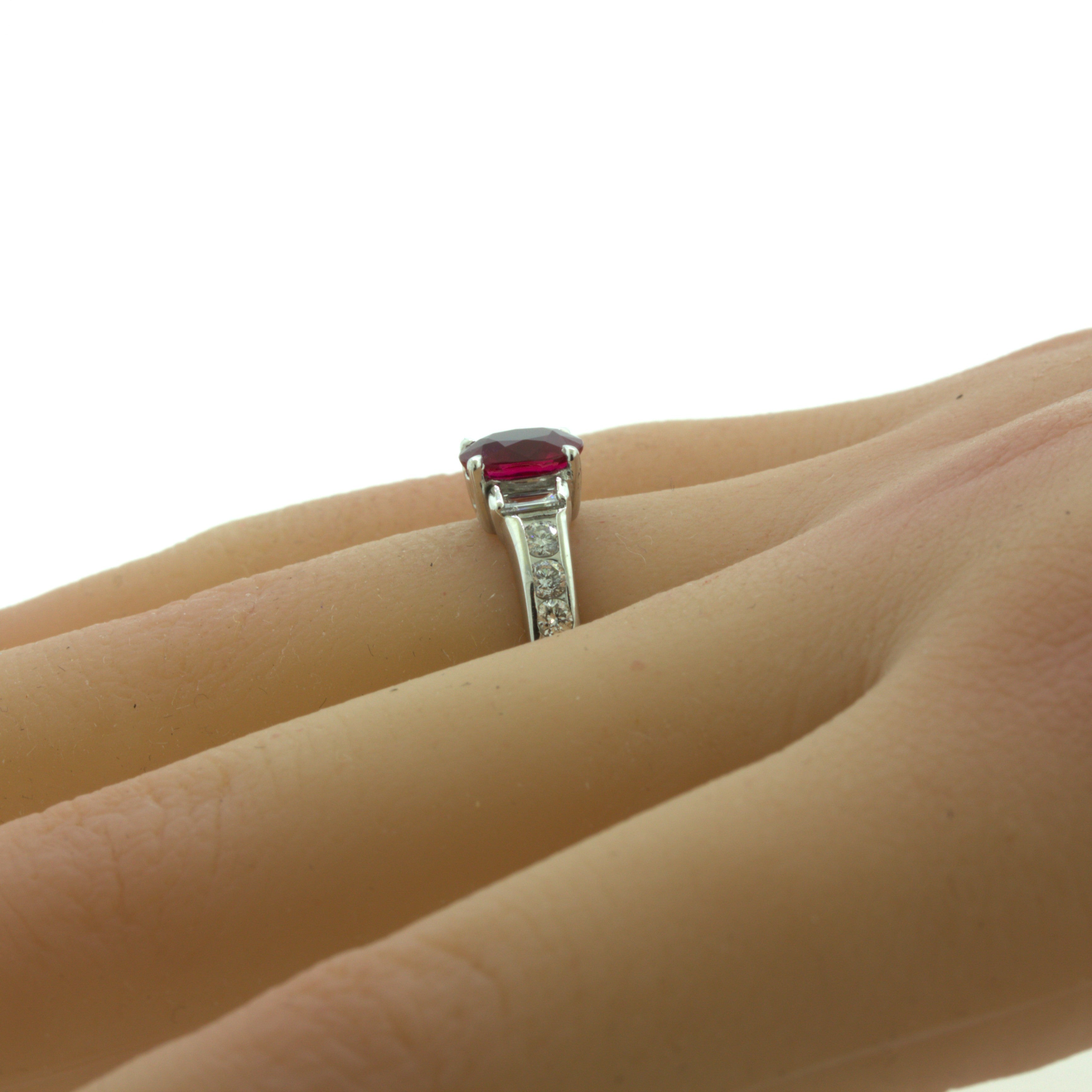 1.10 Carat Burmese Pigeon Blood Ruby Diamond Platinum Ring, GRS Certified