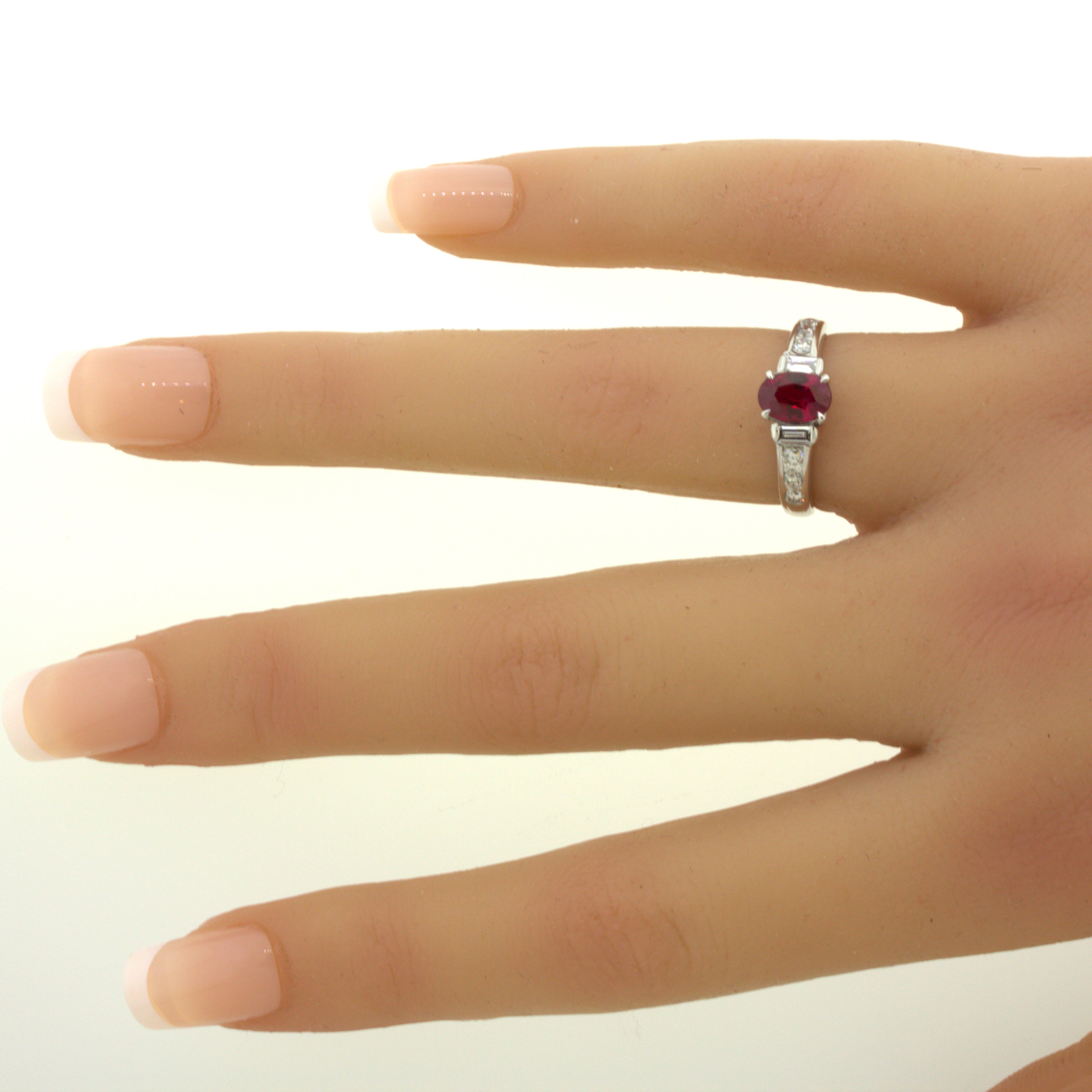 1.10 Carat Burmese Pigeon Blood Ruby Diamond Platinum Ring, GRS Certified