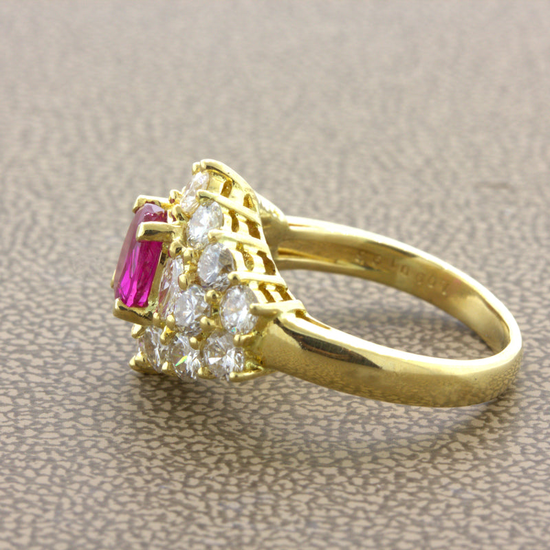 1.09 Carat Burma No-Heat Ruby Diamond 18K Yellow Gold Ring, GIA Certified