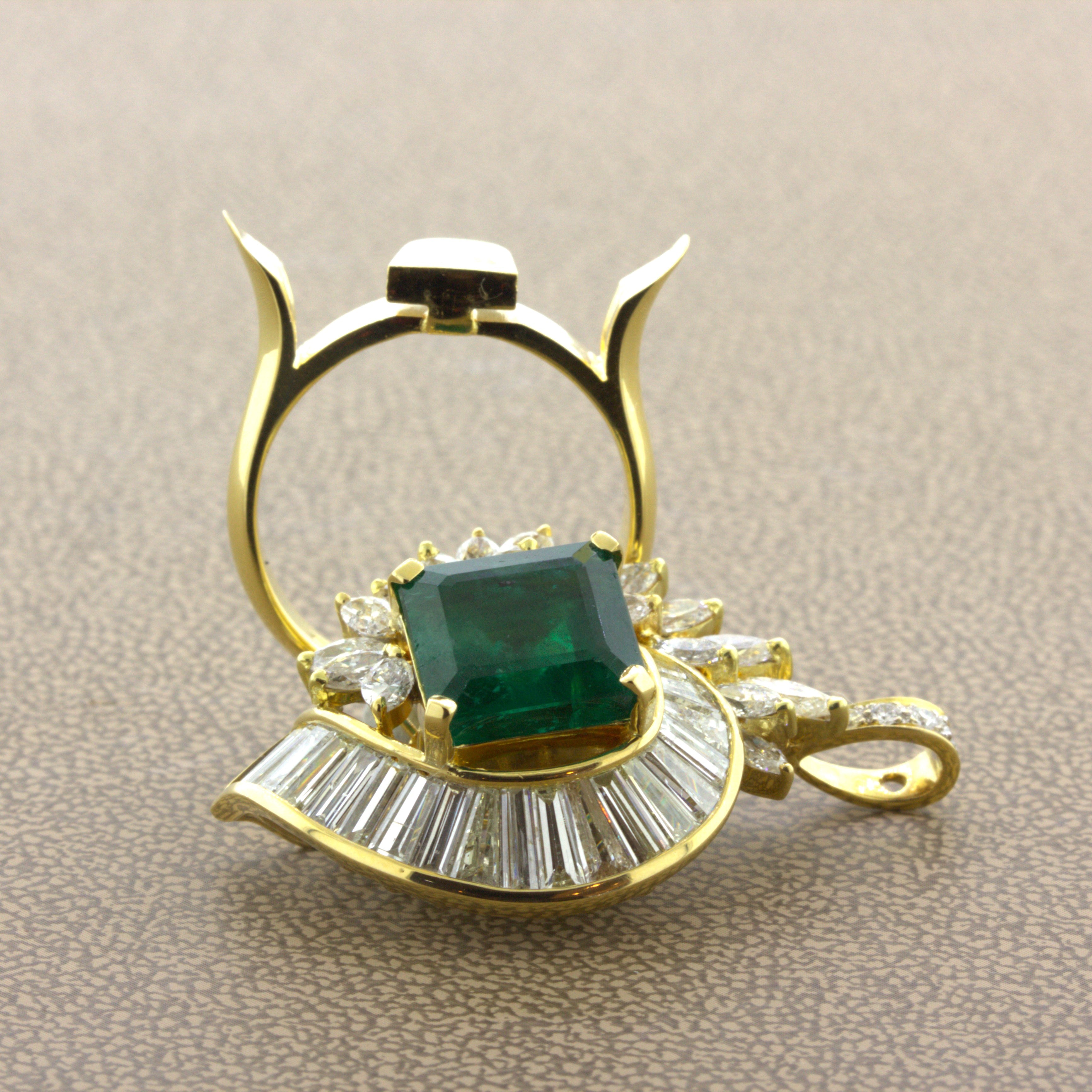 Emerald Diamond Cascade 18k Yellow Gold Pendant & Ring