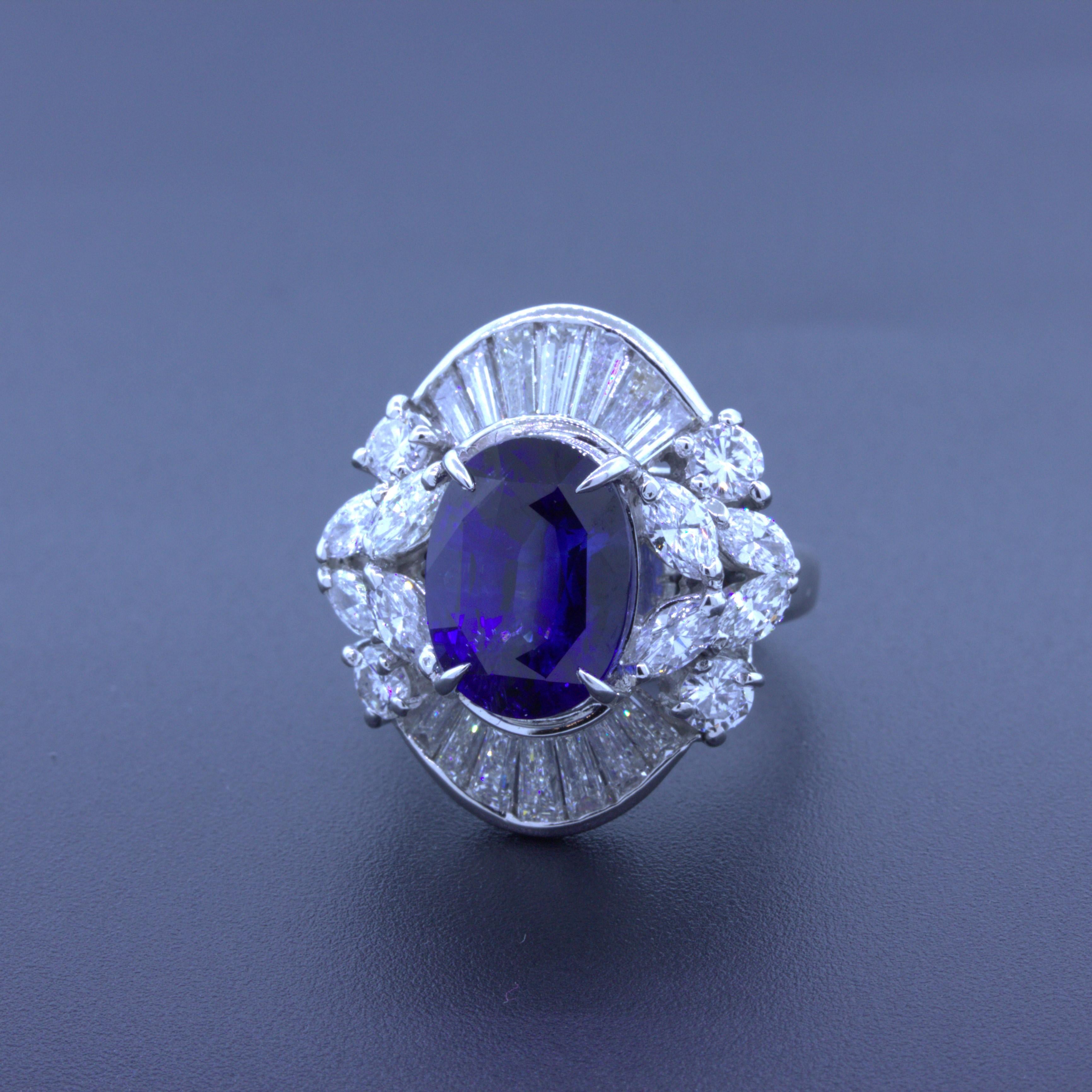 5.67 Carat Blue Sapphire Diamond Platinum Cocktail Ring