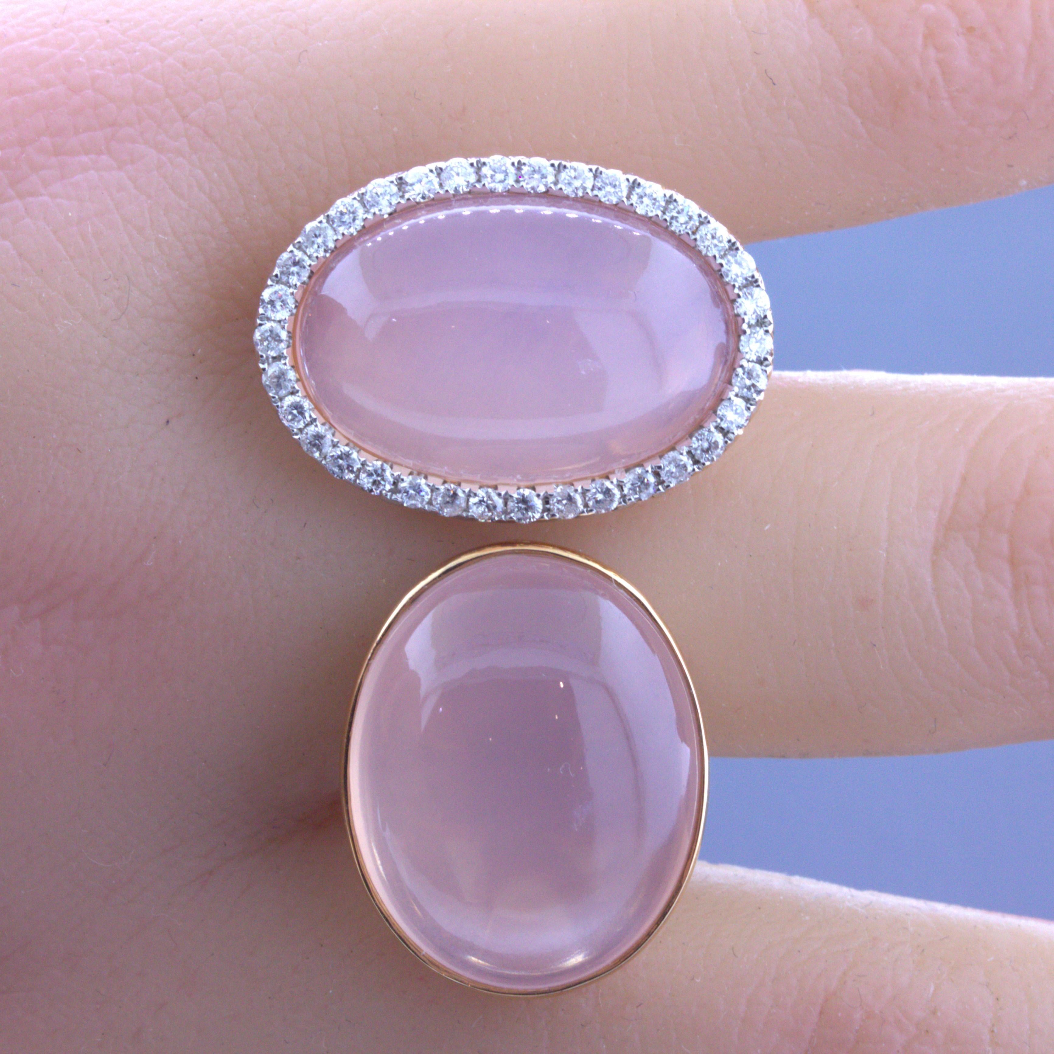 30.91CTW-QUARTZ CABCHN-PINK-2PCS 0.60CTW-DIAMOND ROUND-HALO