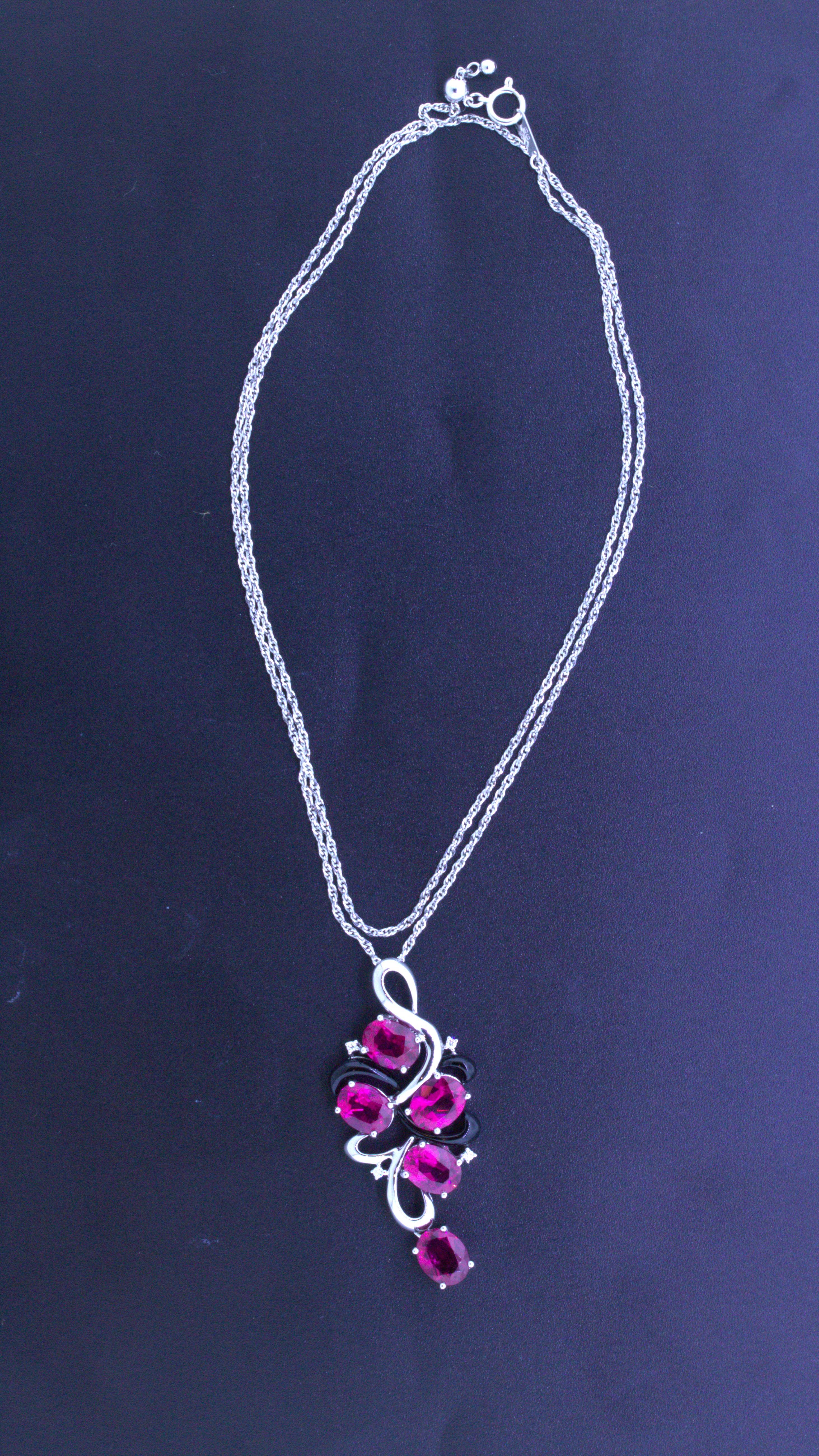 Rubellite Tourmaline Diamond Enamel 18k White Gold Pendant