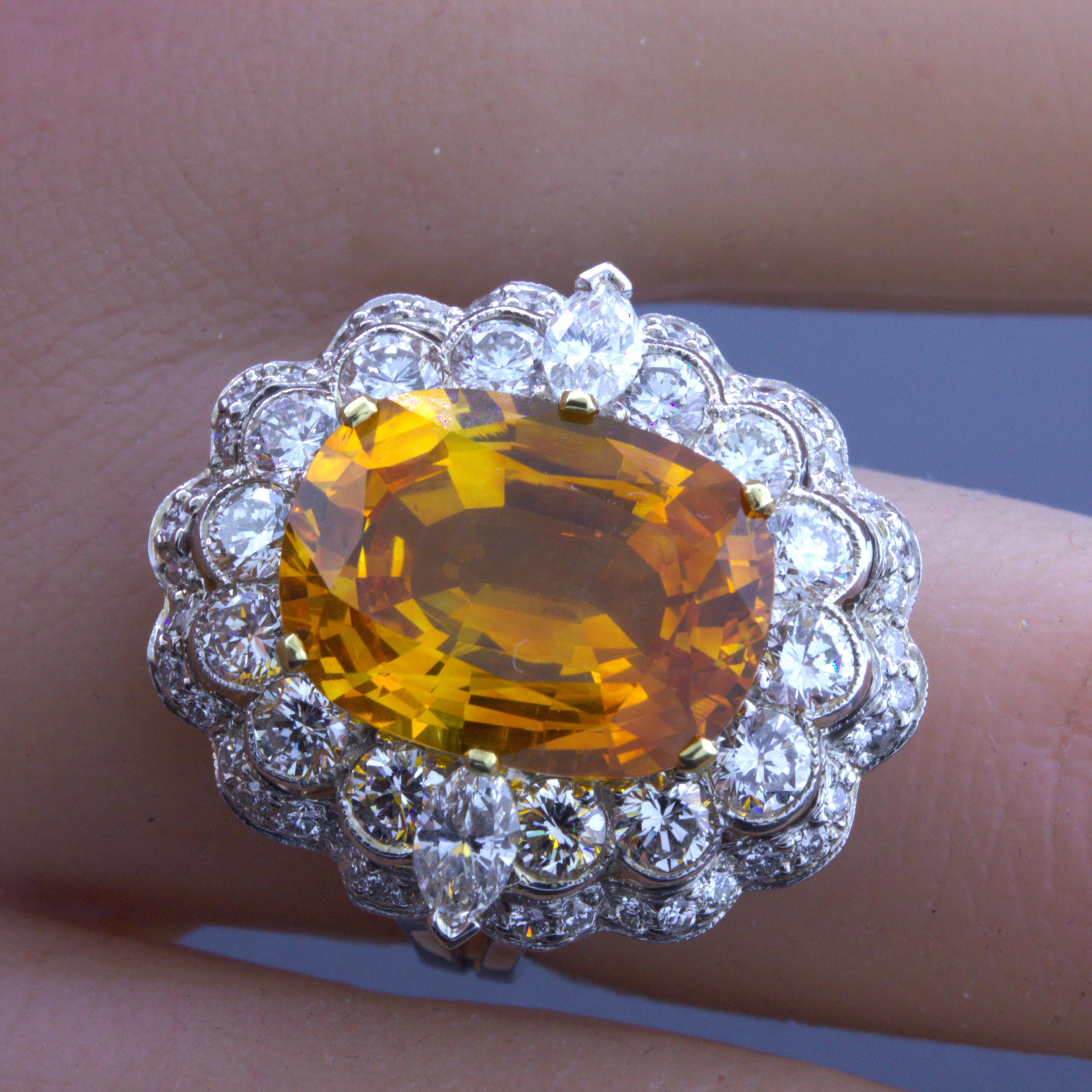 10.50 Carat Orange Sapphire Diamond 14k White Gold Ring, GIA Certified